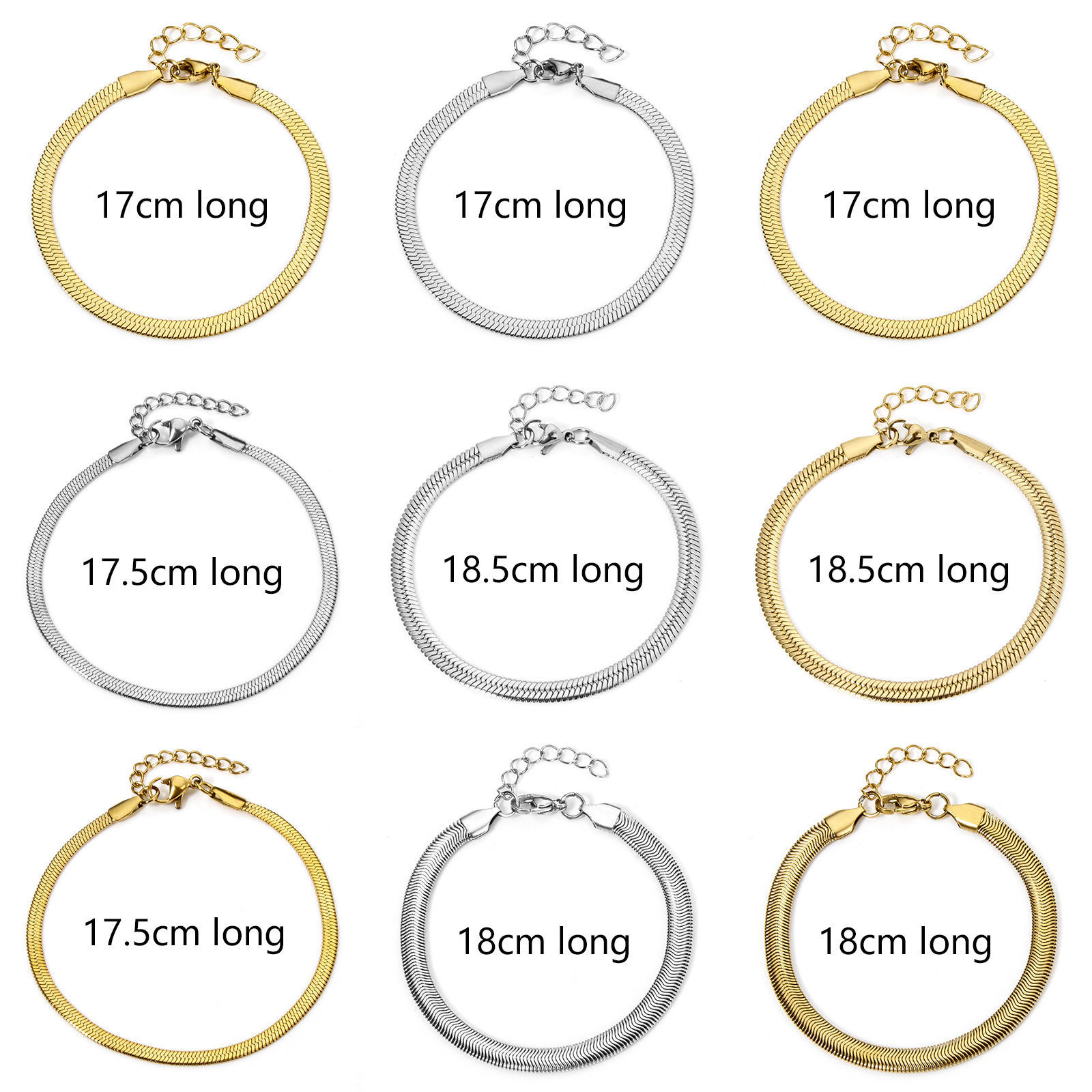 Picture of 304 Stainless Steel Flat Snake Chain Bracelets