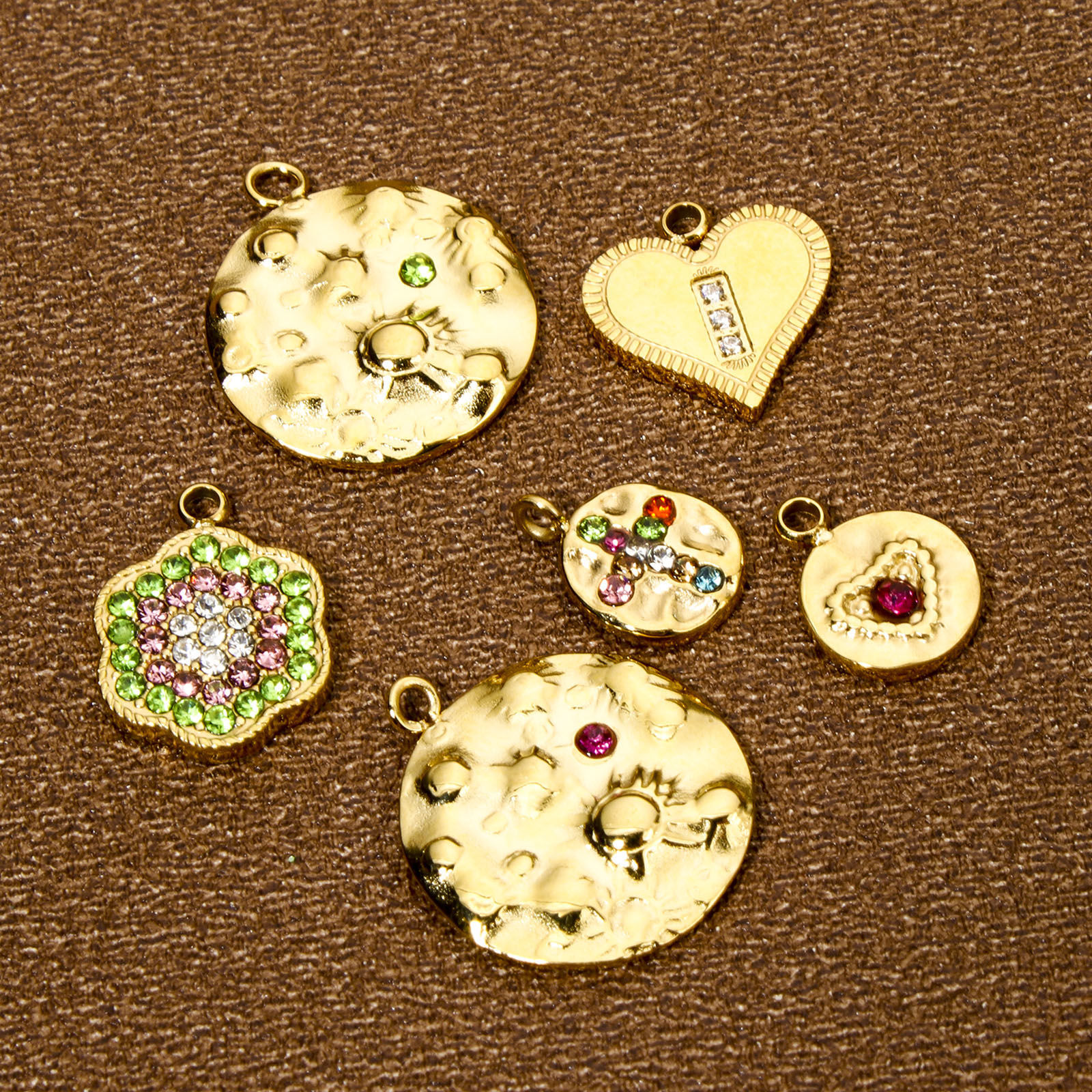 Picture of Vacuum Plating 304 Stainless Steel Galaxy Charms Gold Plated Round Universe Planet Multicolor Rhinestone