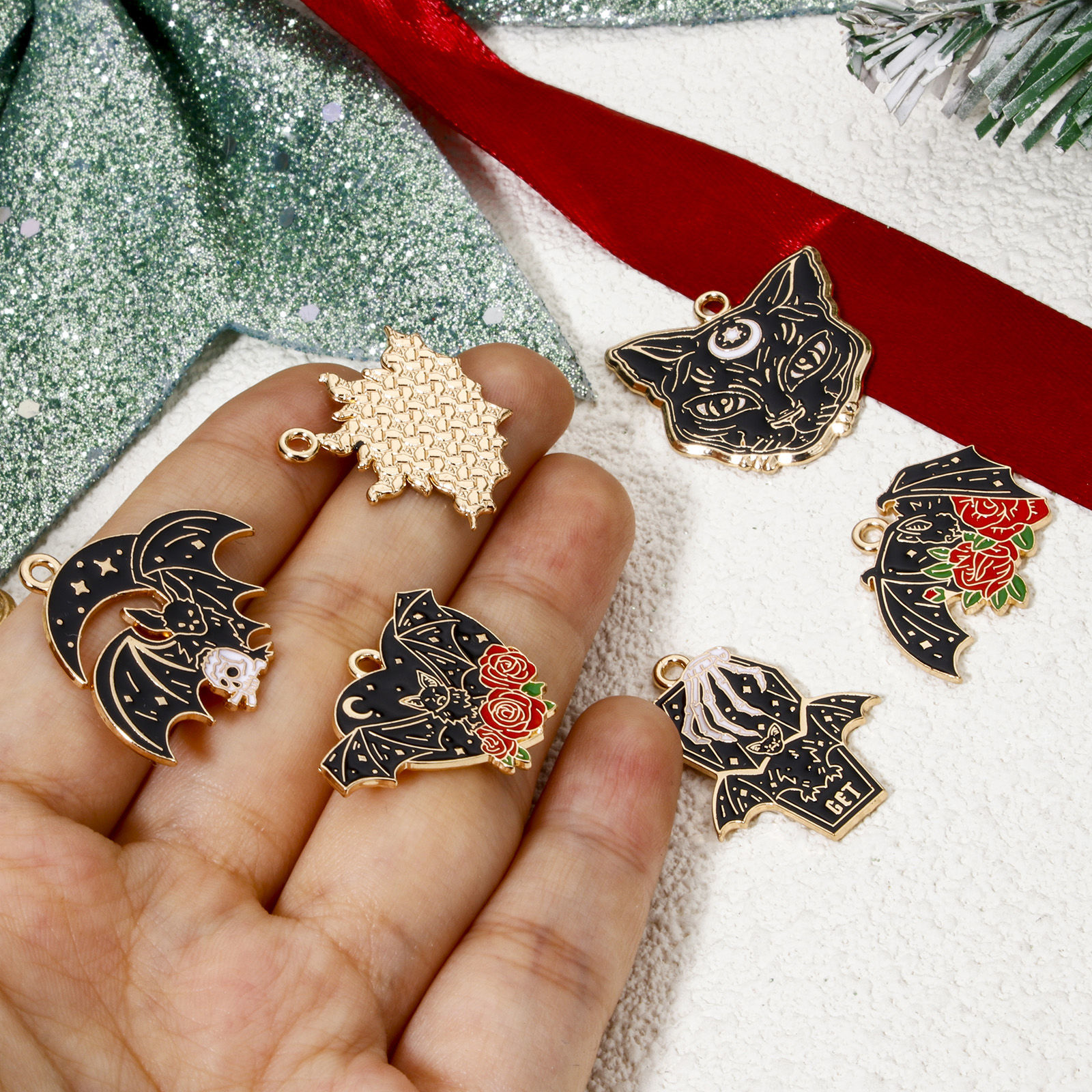 Image de 10 Pcs Breloques Halloween en Alliage de Zinc Doré Multicolore