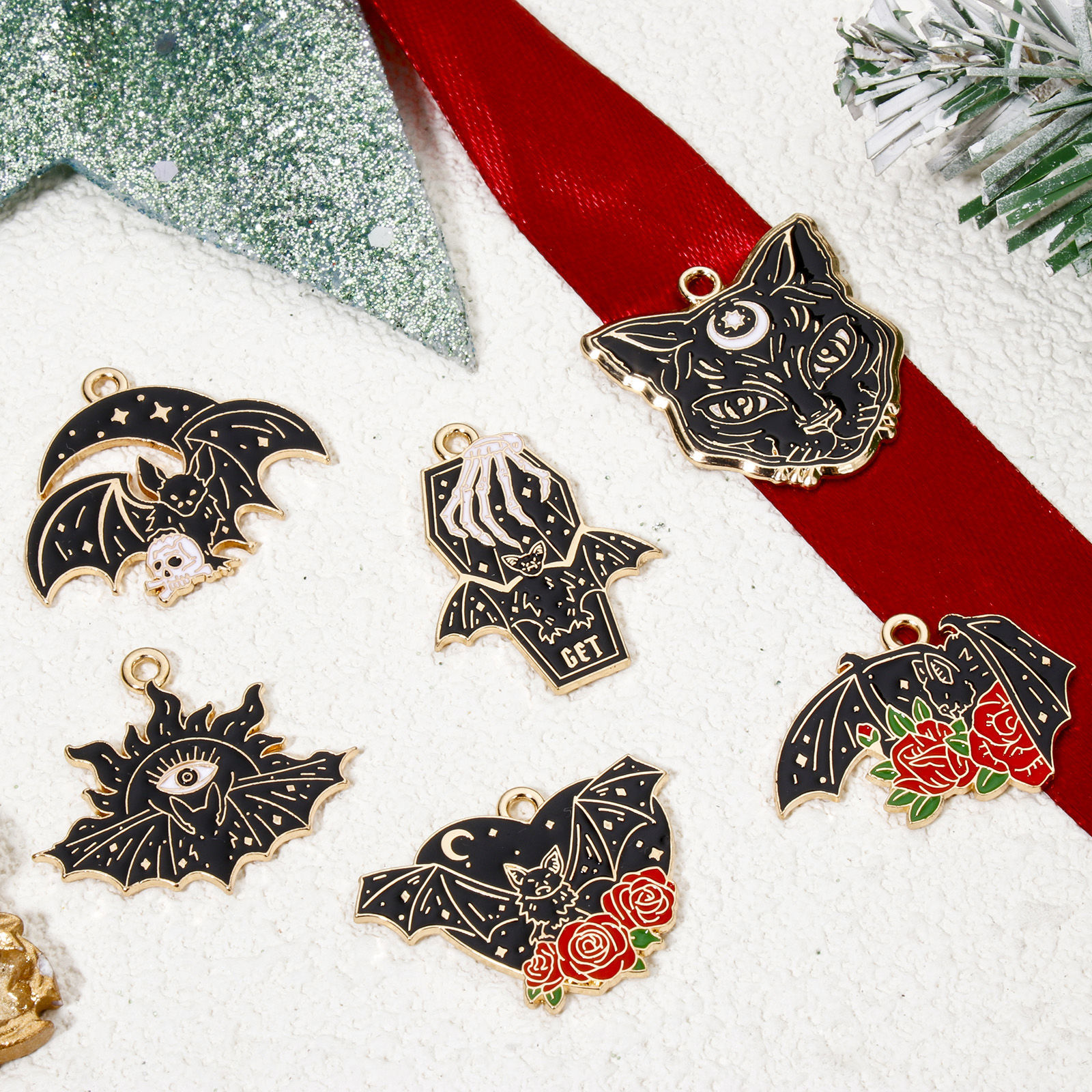 Image de 10 Pcs Breloques Halloween en Alliage de Zinc Doré Multicolore