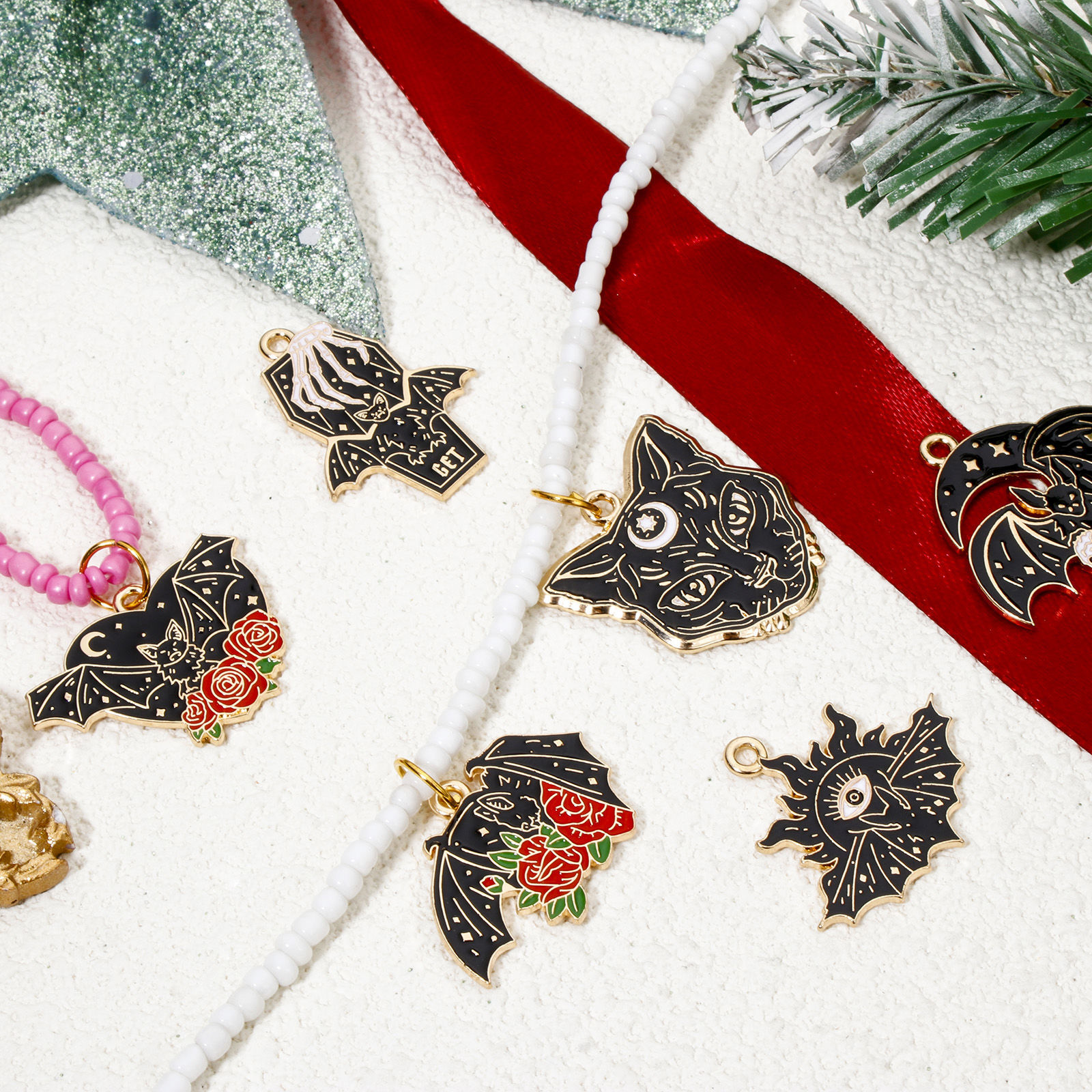 Image de 10 Pcs Breloques Halloween en Alliage de Zinc Doré Multicolore