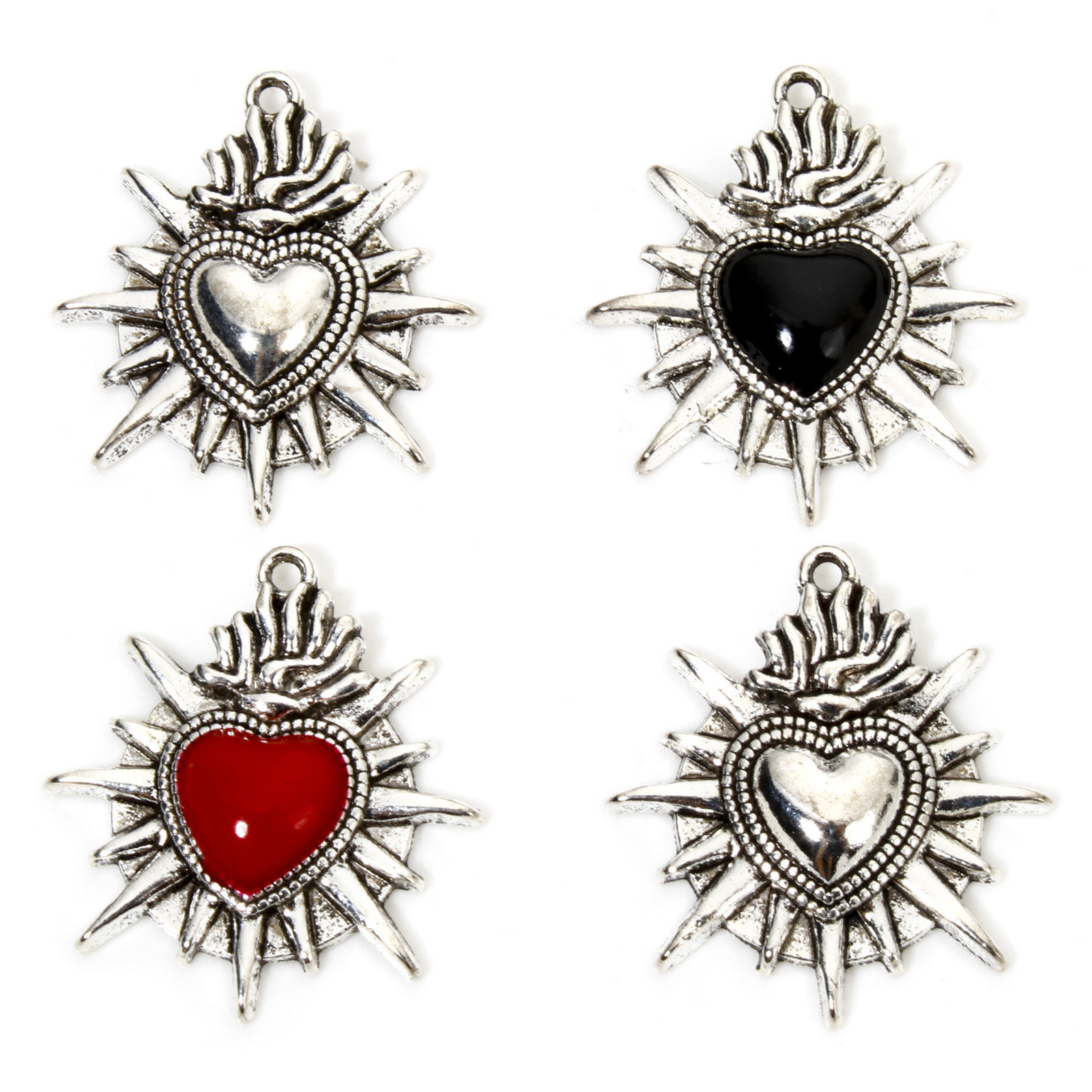 Picture of Zinc Based Alloy Gothic Charms Antique Silver Color Ex Voto Heart Enamel 26mm x 24mm