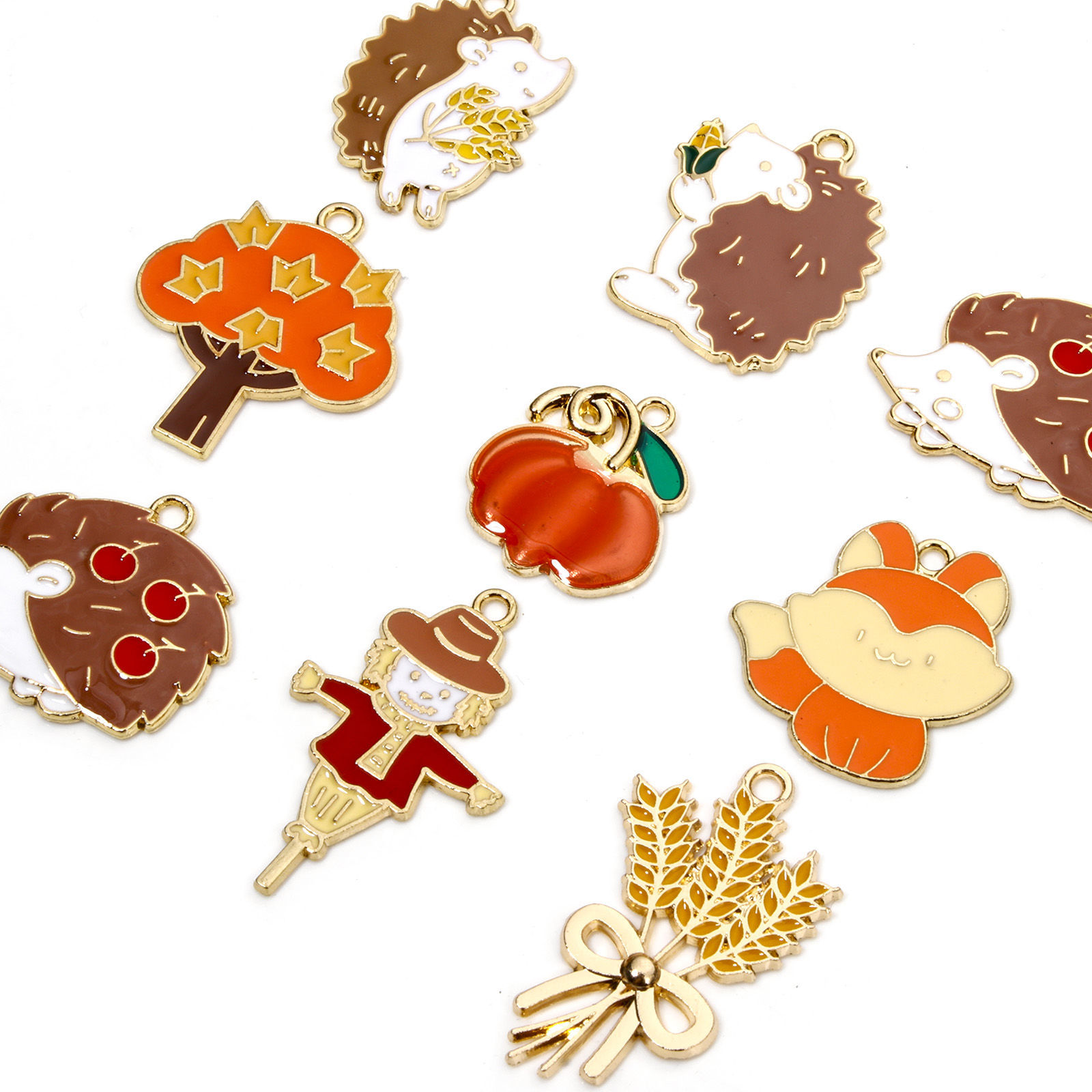 Picture of Zinc Based Alloy Charms Gold Plated Autumn Fall Style Hedgehog Halloween Pumpkin Enamel