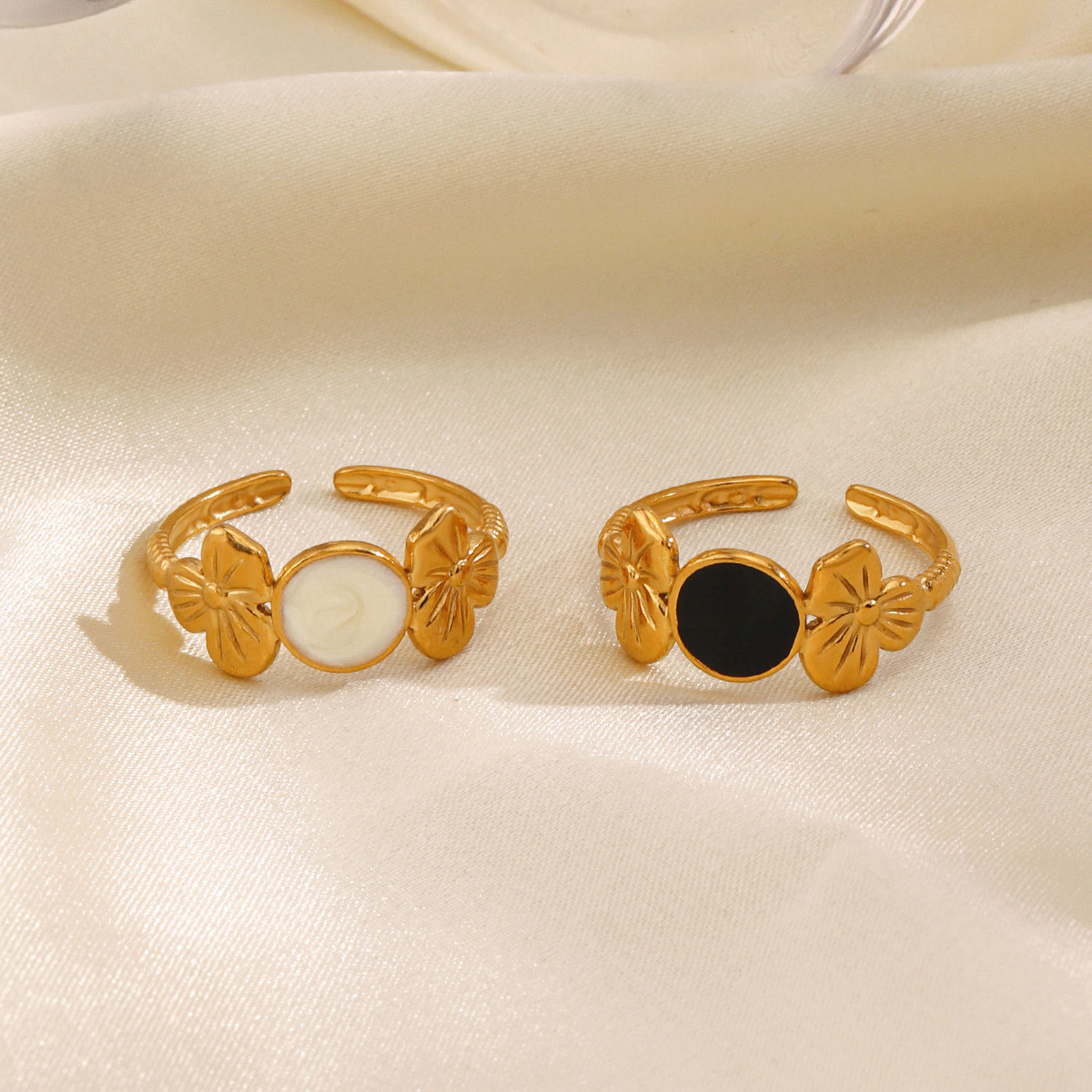 Изображение 1 ШТ вакуумное покрытие Стильный Хип-хоп 18K позолоченный Разноцветный 304 Нержавеющая Сталь Открытый Круглые Цветок С Эмалью Кольца Для женщин Партия