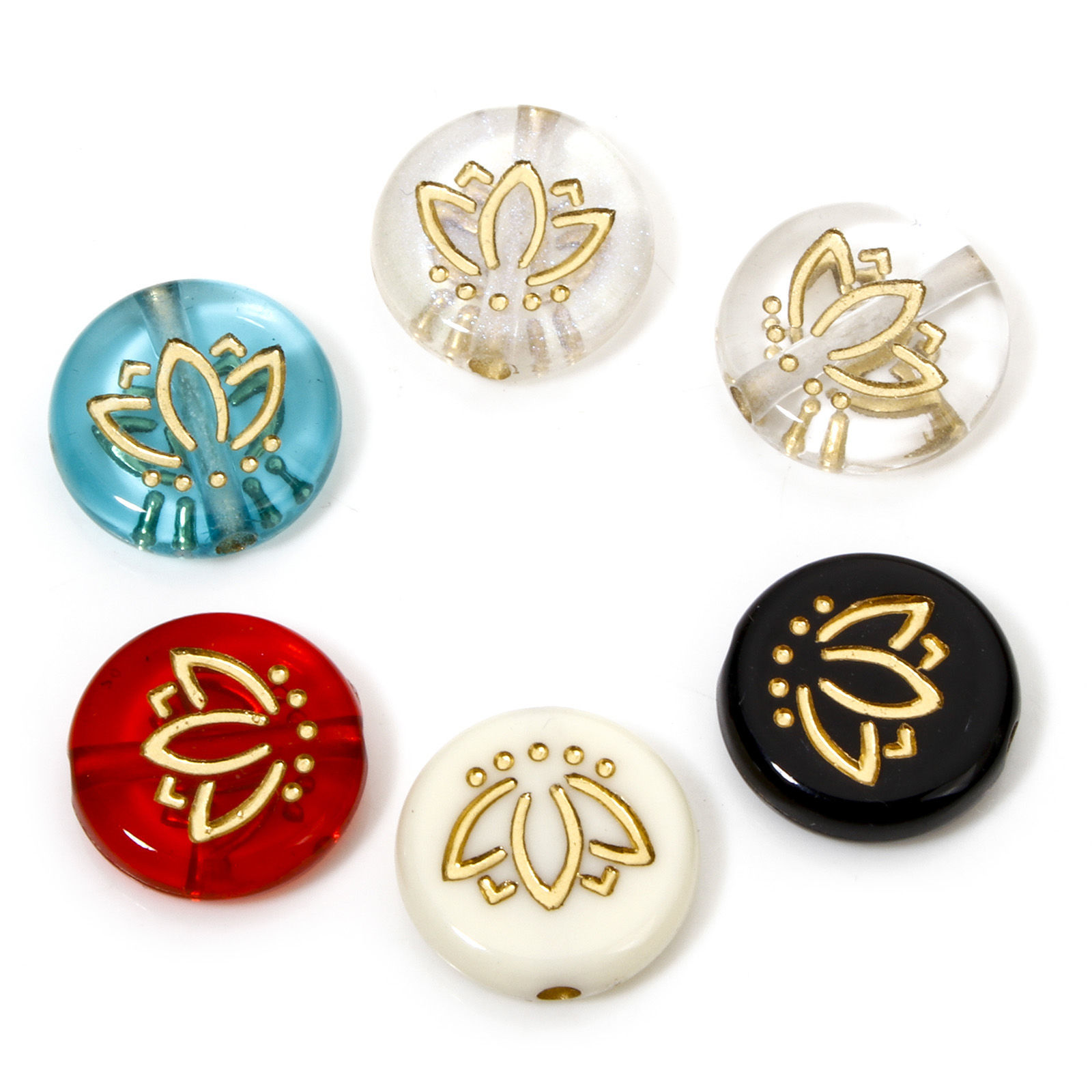Picture of Acrylic Retro Beads For DIY Jewelry Making Multicolor Flat Round Lotus Flower About 14mm Dia., Hole: Approx 1.8mm