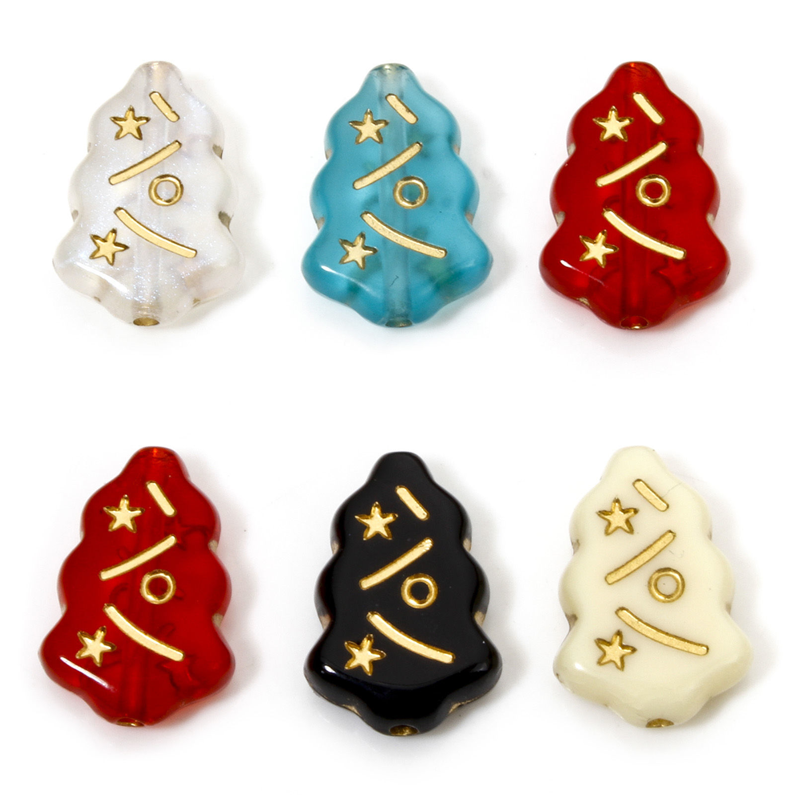 Imagen de 100 Unidades Acrílico Retro Cuentas Para Hacer Joyas De Bricolaje Multicolor Árbol de Navidad Estrella 17mm x 12mm, Agujero: Aprox 1.4mm