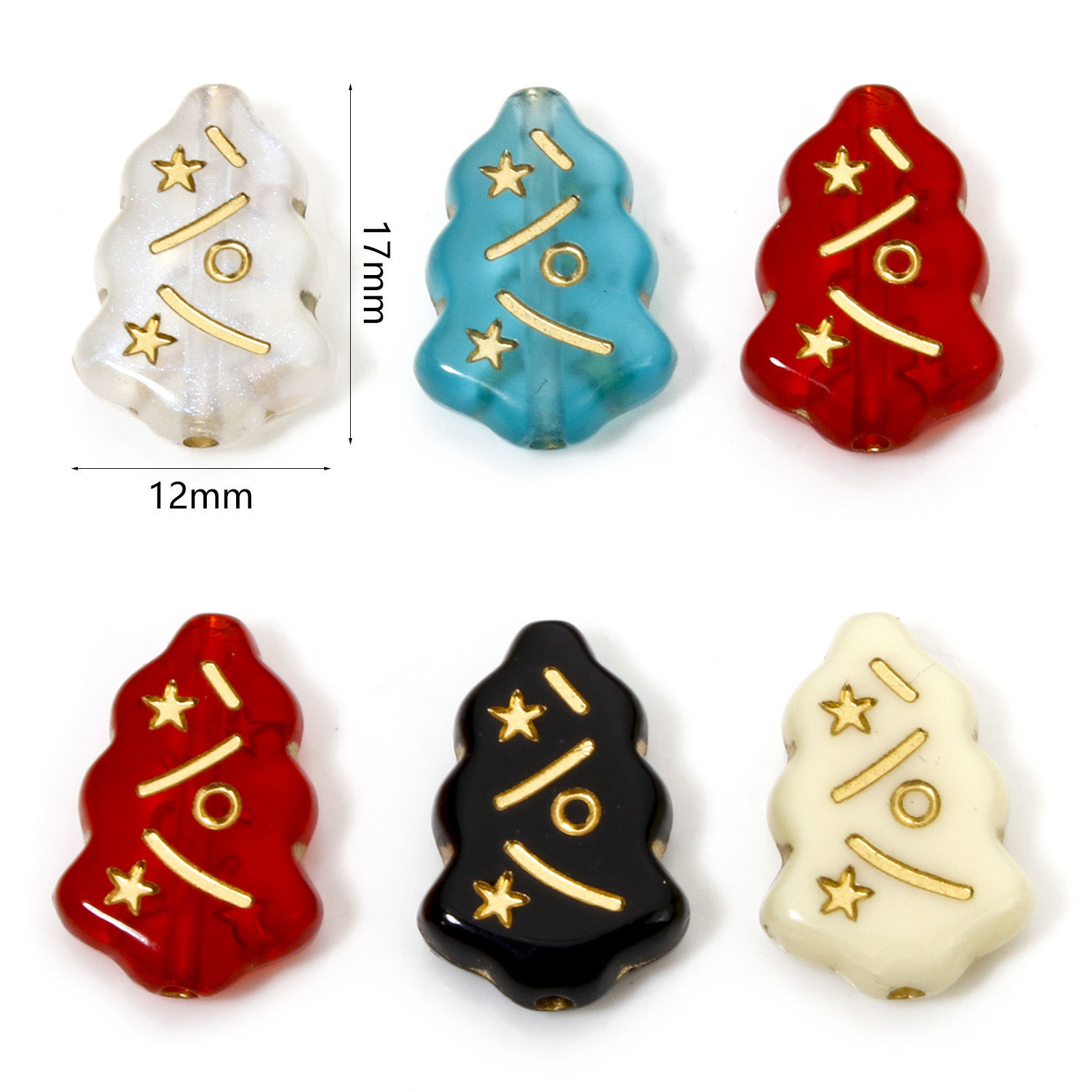 Imagen de 100 Unidades Acrílico Retro Cuentas Para Hacer Joyas De Bricolaje Multicolor Árbol de Navidad Estrella 17mm x 12mm, Agujero: Aprox 1.4mm