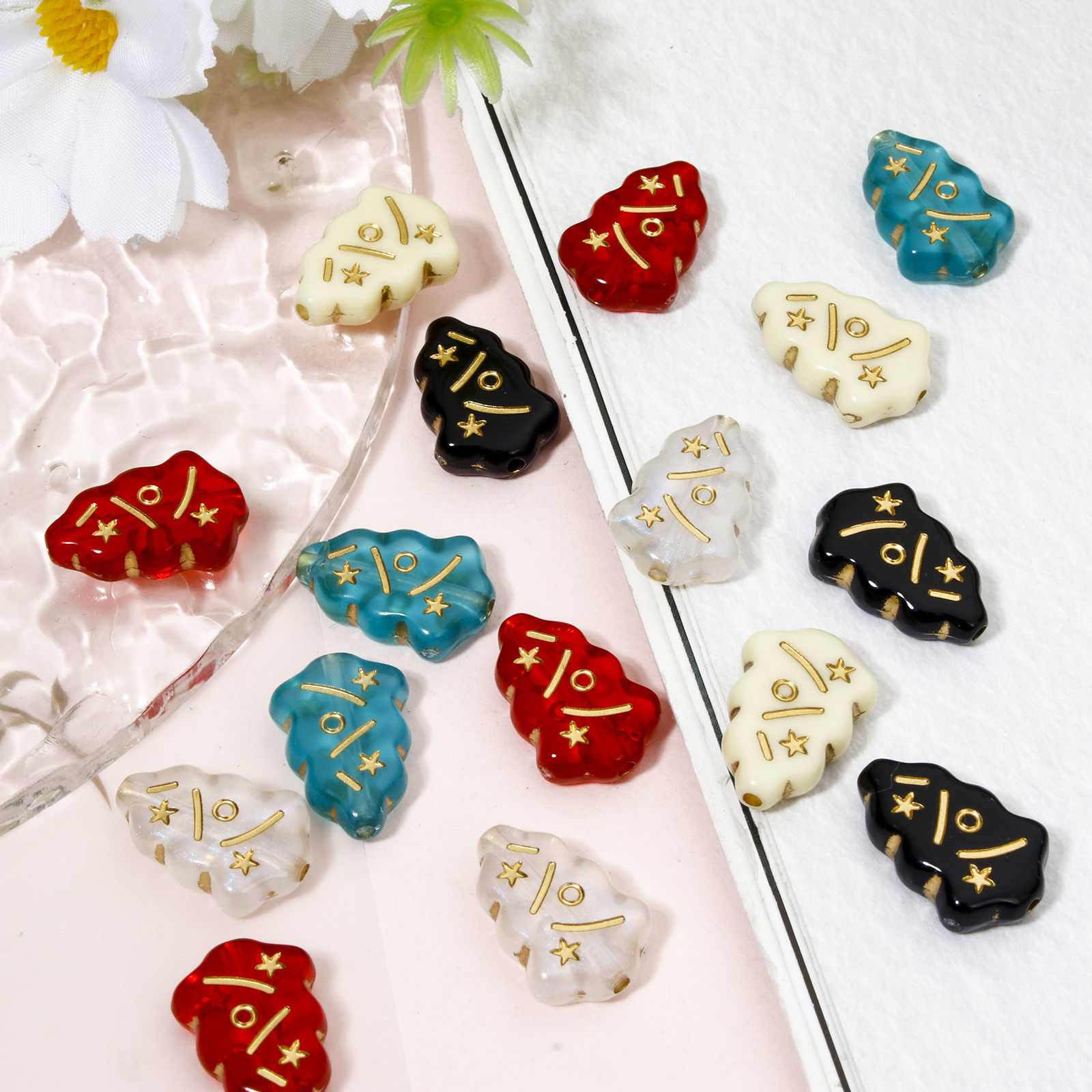 Imagen de 100 Unidades Acrílico Retro Cuentas Para Hacer Joyas De Bricolaje Multicolor Árbol de Navidad Estrella 17mm x 12mm, Agujero: Aprox 1.4mm