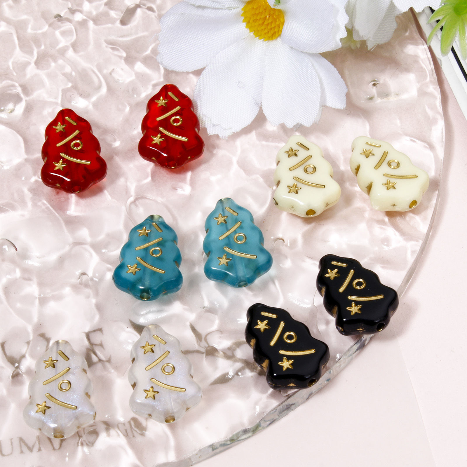 Imagen de 100 Unidades Acrílico Retro Cuentas Para Hacer Joyas De Bricolaje Multicolor Árbol de Navidad Estrella 17mm x 12mm, Agujero: Aprox 1.4mm