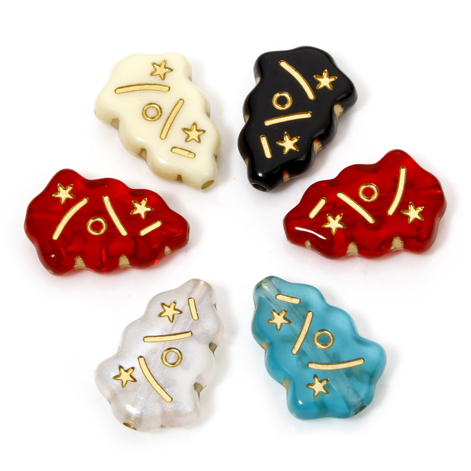 Imagen de 100 Unidades Acrílico Retro Cuentas Para Hacer Joyas De Bricolaje Multicolor Árbol de Navidad Estrella 17mm x 12mm, Agujero: Aprox 1.4mm