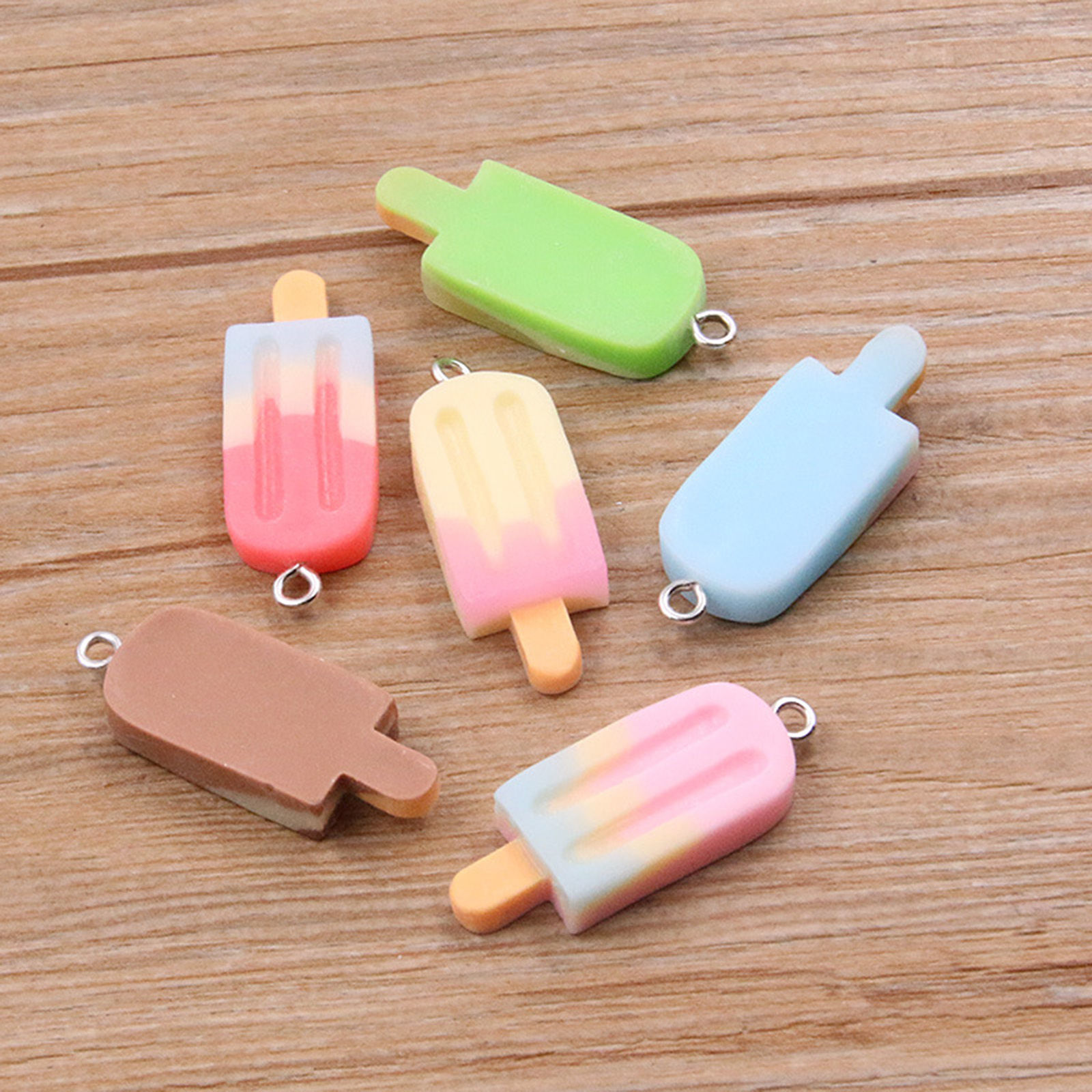 Picture of Resin Pendants Ice Lolly Silver Tone Multicolor Gradient Color Mini Simulation 3.2cm x 1.2cm