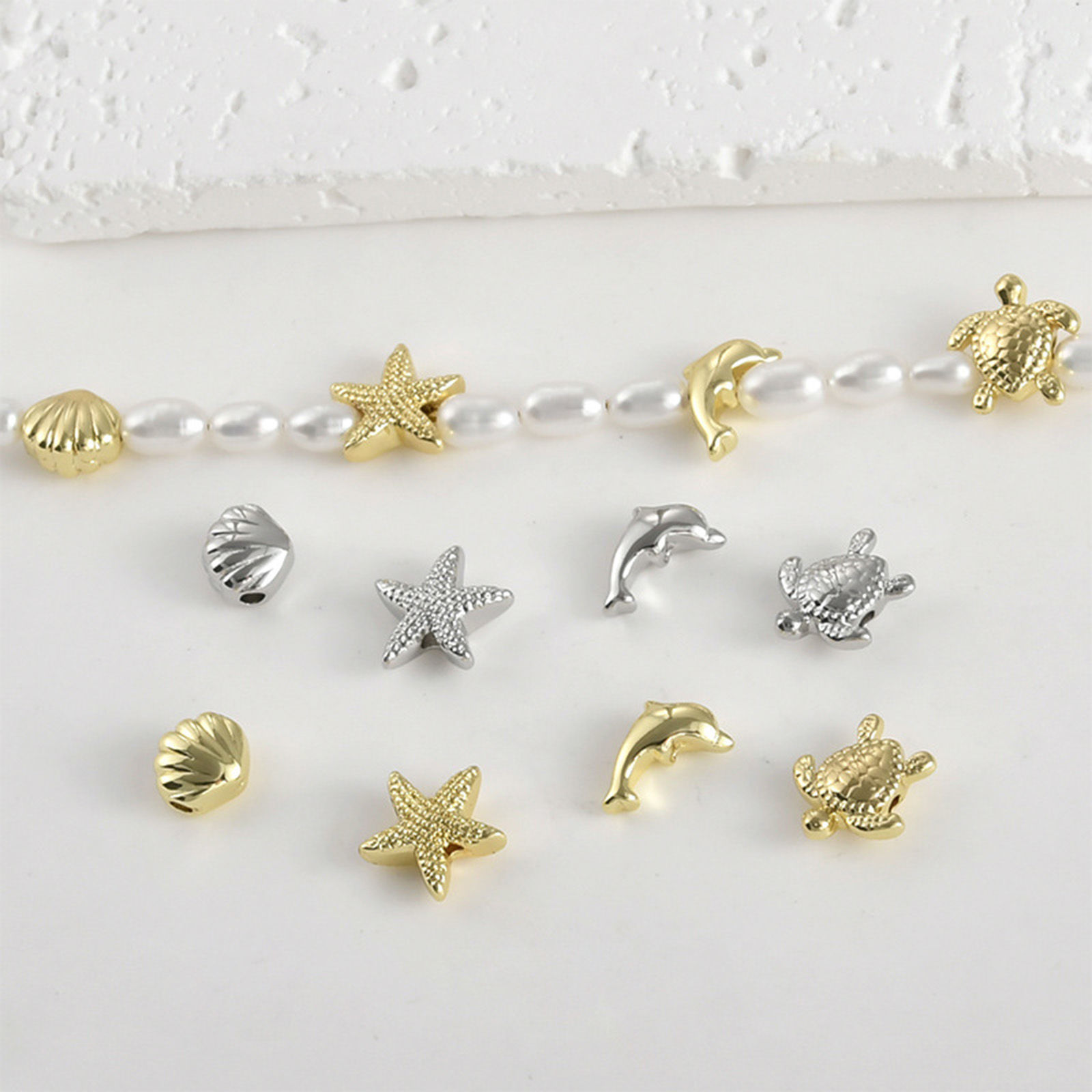 Bild von 2 Stück Hypoallergen Messing Ozean Schmuck Perlen zur DIY-Schmuckherstellung Bunt Muschel Seesterne