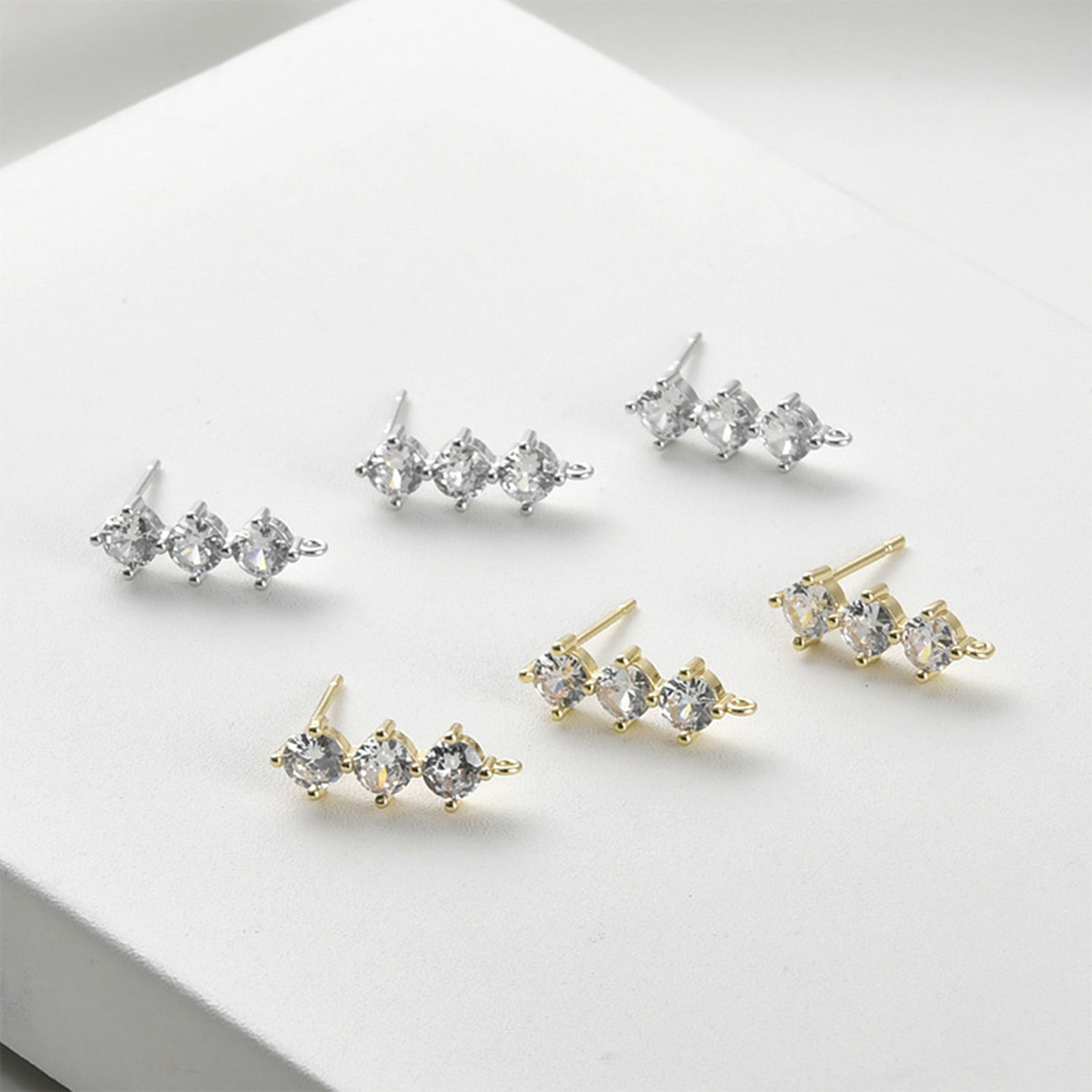 Imagen de 2 Unidades Hipoalergénico Latón Exquisito Pendiente de Poste de Oreja para Accesorios de Fabricación de Joyas de Bricolaje Multicolor Geométrico Con Lazo Transparente Rhinestone