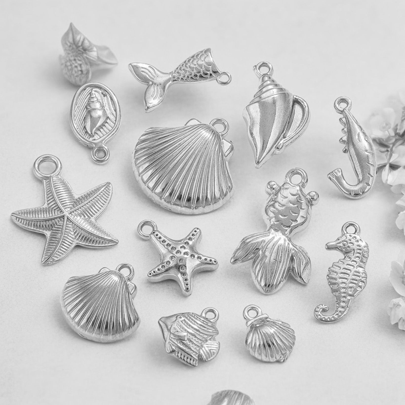 Bild von 2 Stück 304 Edelstahl Ozean Schmuck Charms Silberfarbe