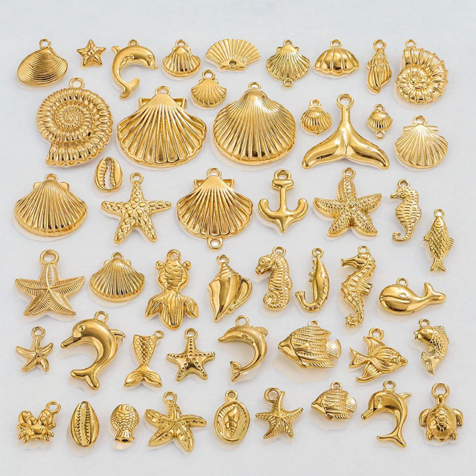 Picture of Vacuum Plating 304 Stainless Steel Ocean Jewelry Charms 18K Gold Plated Shell 3D