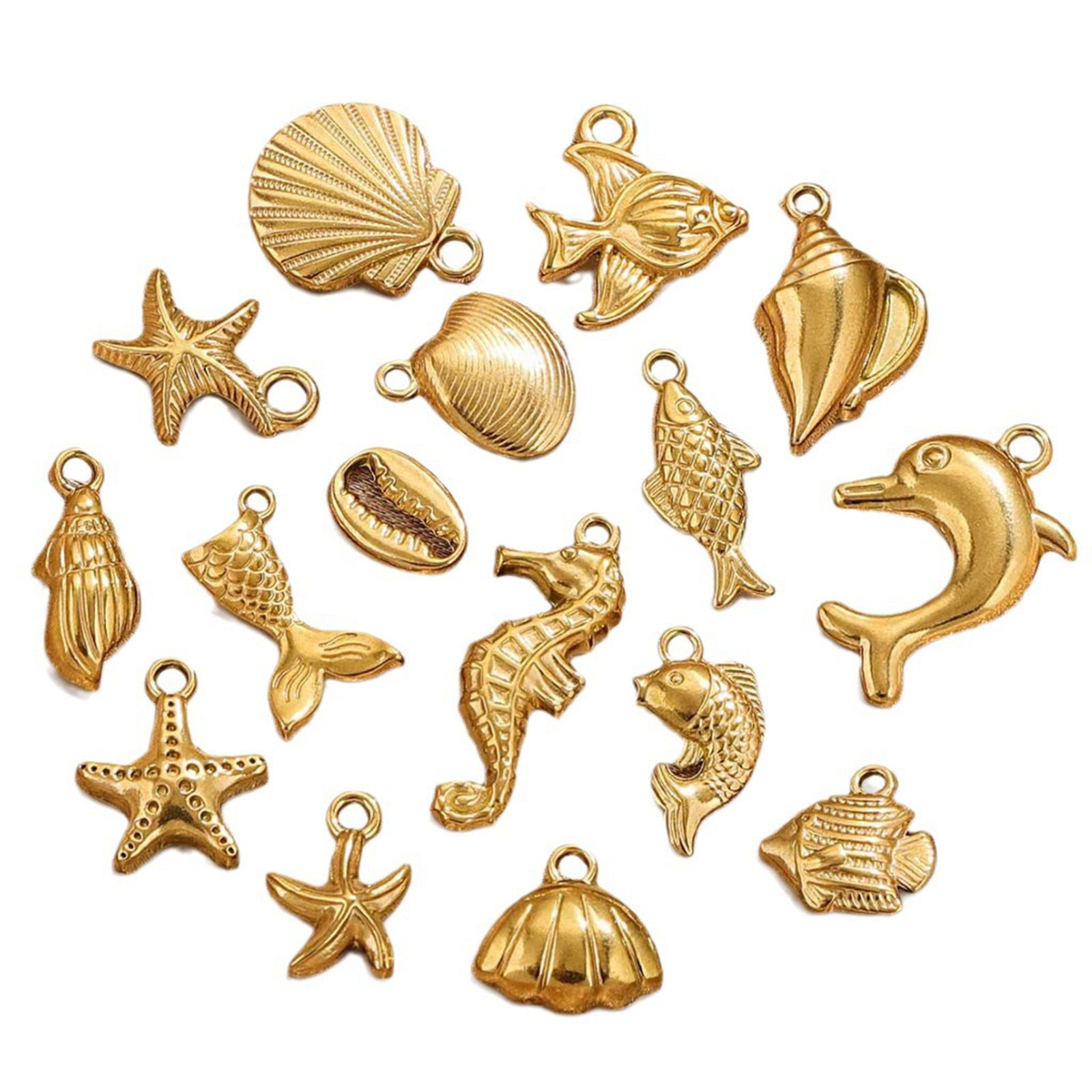 Picture of Vacuum Plating 304 Stainless Steel Ocean Jewelry Charms 18K Gold Plated Shell 3D