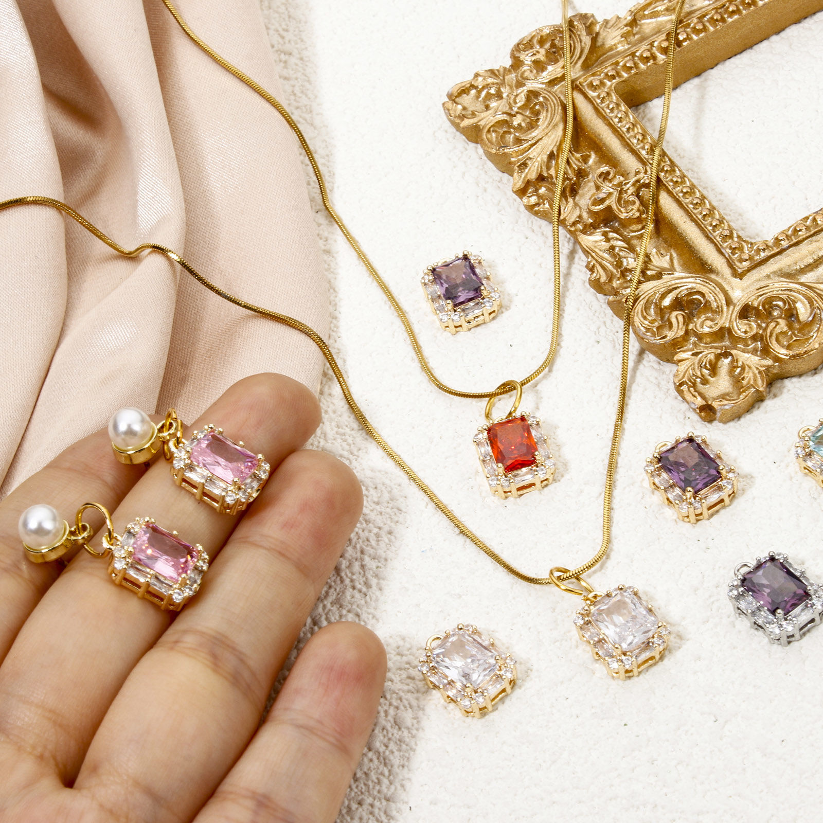 Bild von 1 Stück Umweltfreundlich Messing und Glas Micro Pave Charms Echtgold plattiert Rechteck Bunt Strass 14mm x 10mm