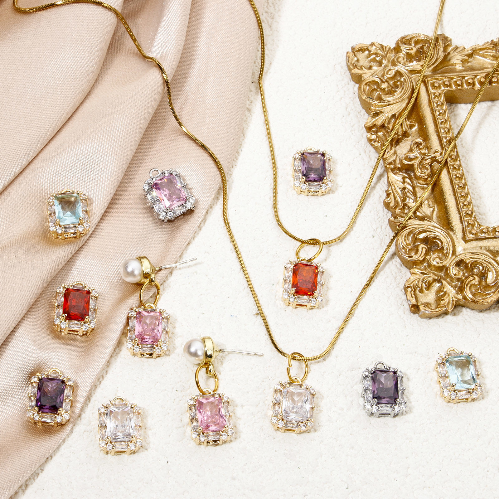 Bild von 1 Stück Umweltfreundlich Messing und Glas Micro Pave Charms Echtgold plattiert Rechteck Bunt Strass 14mm x 10mm