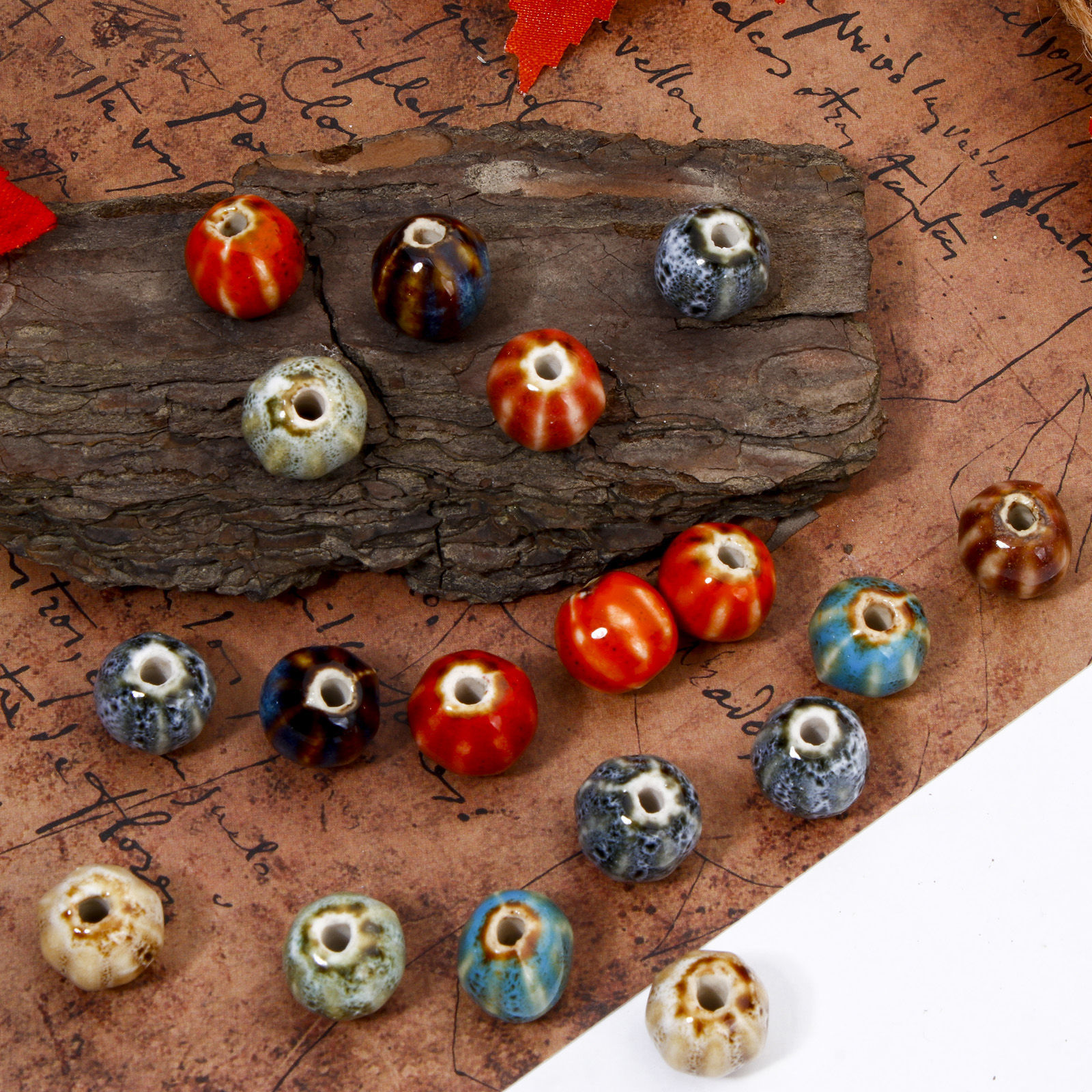 Picture of Ceramic Beads For DIY Jewelry Making Pumpkin Multicolor About 12mm x 11mm, Hole: Approx 2mm
