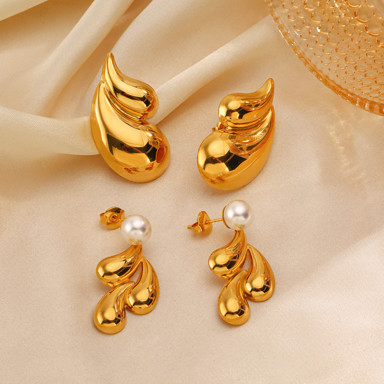 Picture of Vacuum Plating Simple & Casual Ins Style 18K Gold Plated 304 Stainless Steel Drop Smooth Blank Earrings For Women Party