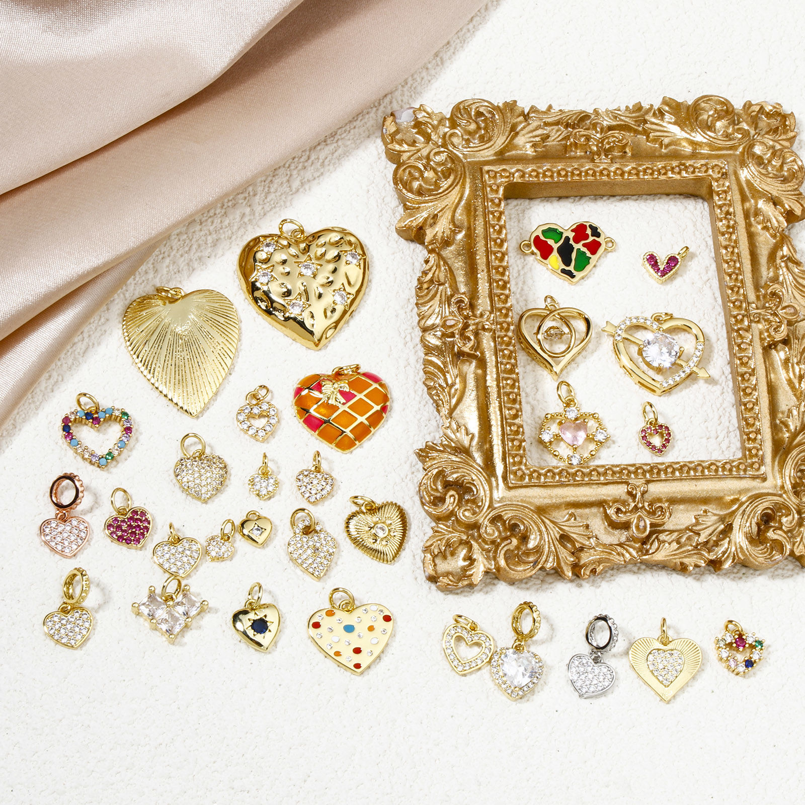 Picture of Eco-friendly Brass Valentine's Day Charms 18K Real Gold Plated Heart Micro Pave