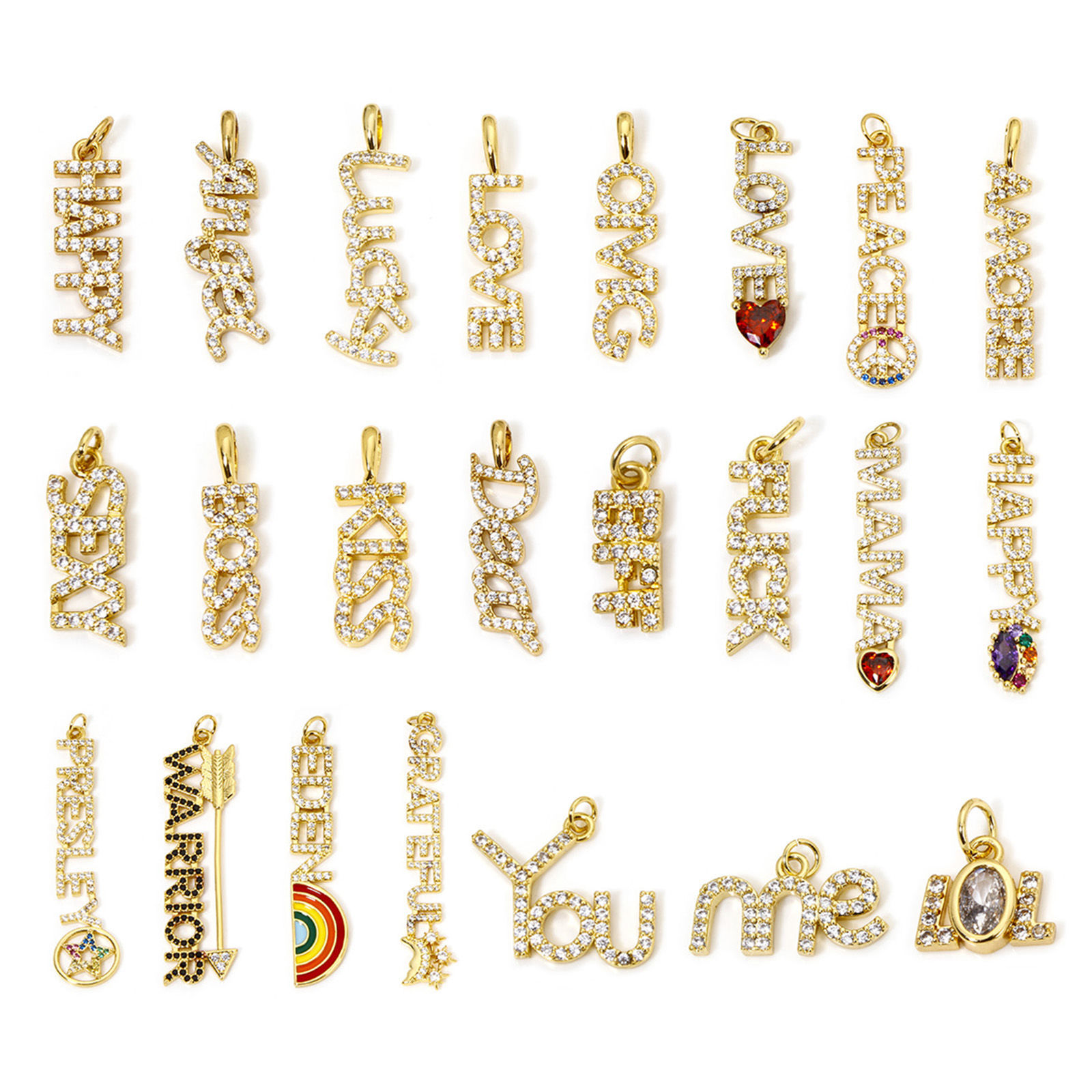 Picture of Eco-friendly Brass Charms 18K Real Gold Plated Message Micro Pave Clear Cubic Zirconia