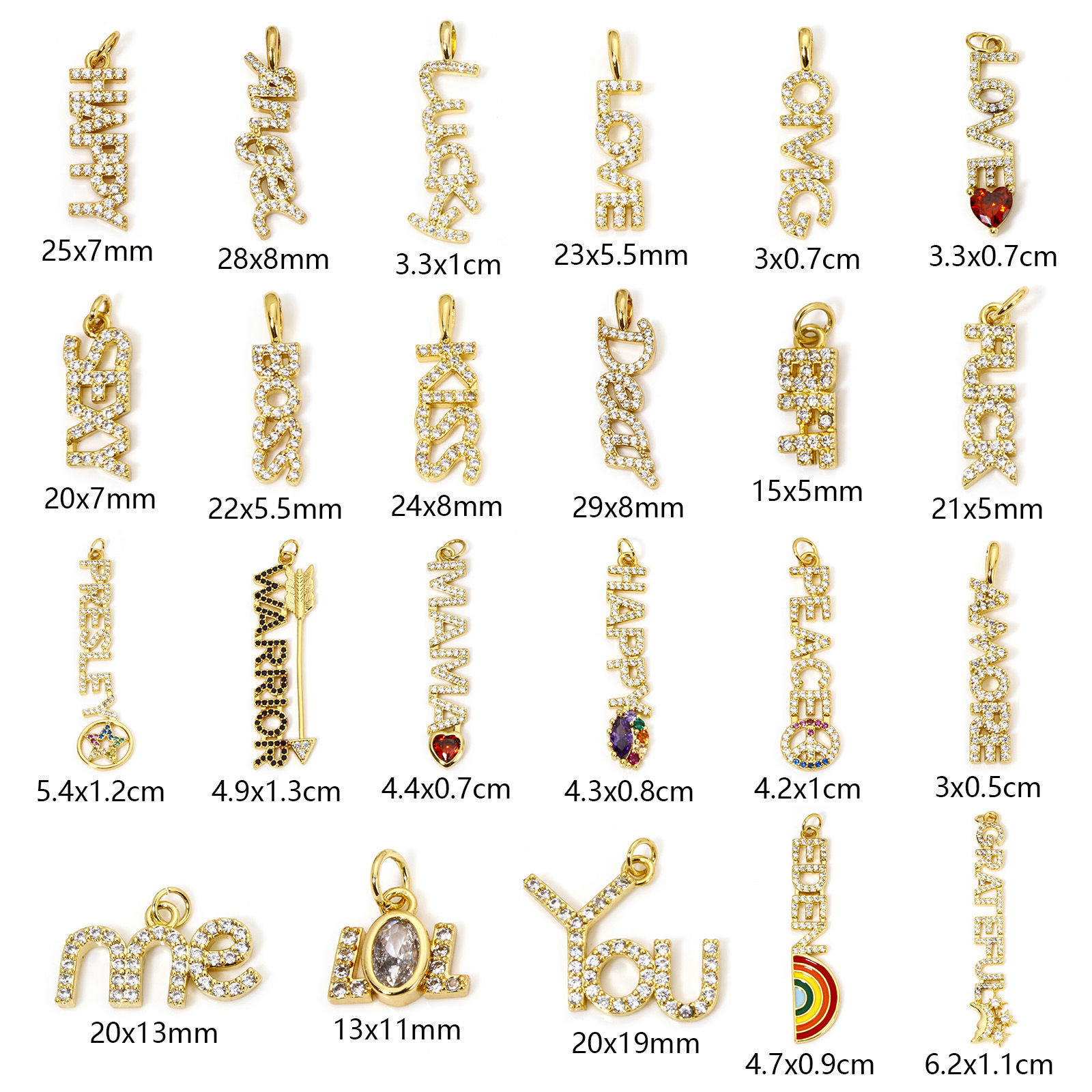 Picture of Eco-friendly Brass Charms 18K Real Gold Plated Message Micro Pave Clear Cubic Zirconia