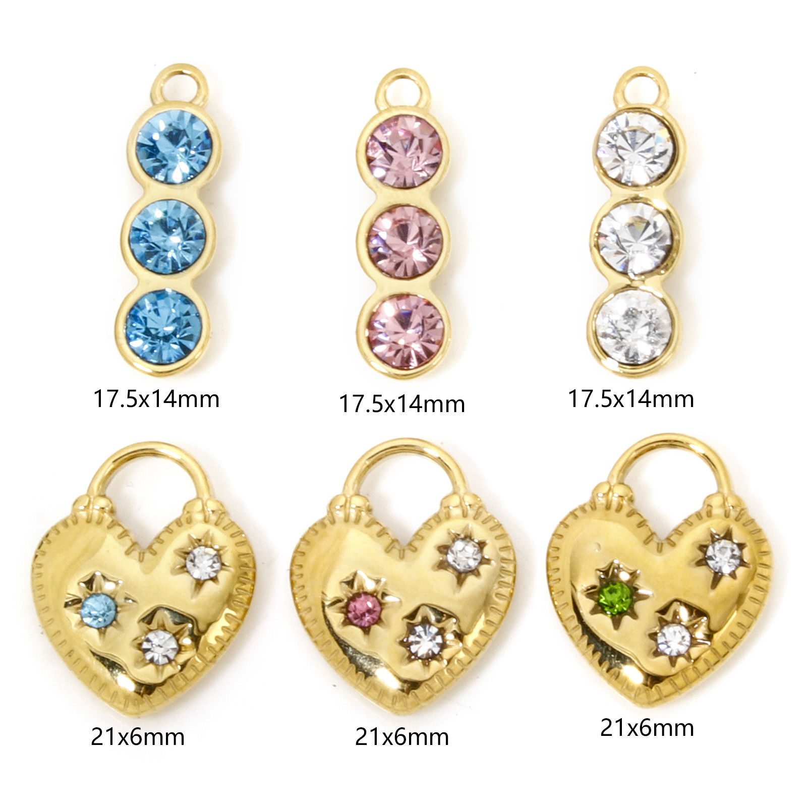 Bild von 1 Stück Umweltfreundliche Vakuumbeschichtung 304 Edelstahl Monatsstein Charms Herz Vergoldet Schloss Bunt Strass
