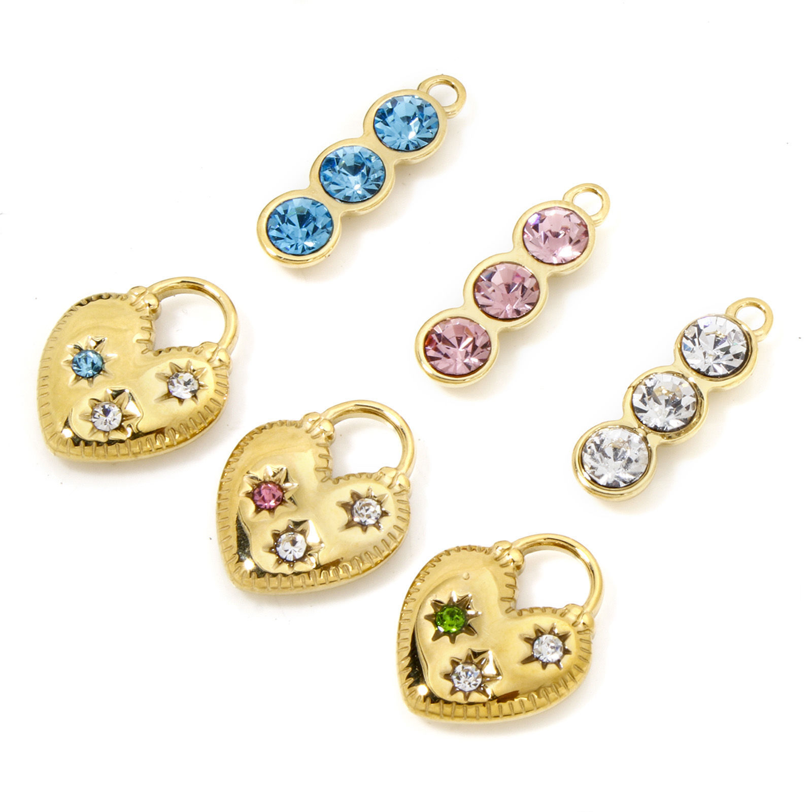 Bild von 1 Stück Umweltfreundliche Vakuumbeschichtung 304 Edelstahl Monatsstein Charms Herz Vergoldet Schloss Bunt Strass