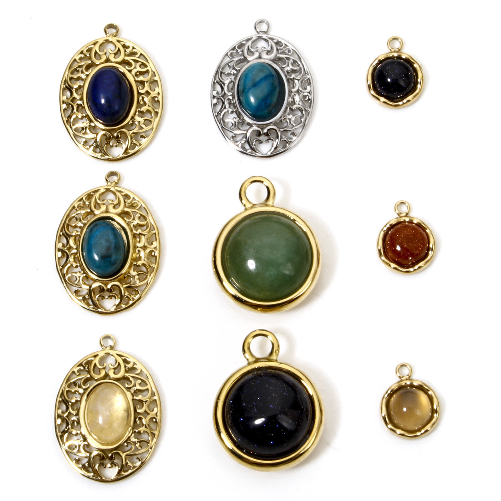 Picture of Eco-friendly Vacuum Plating 304 Stainless Steel & Stone Stylish Charms Gold Plated Multicolor Hemispherical Sparkledust