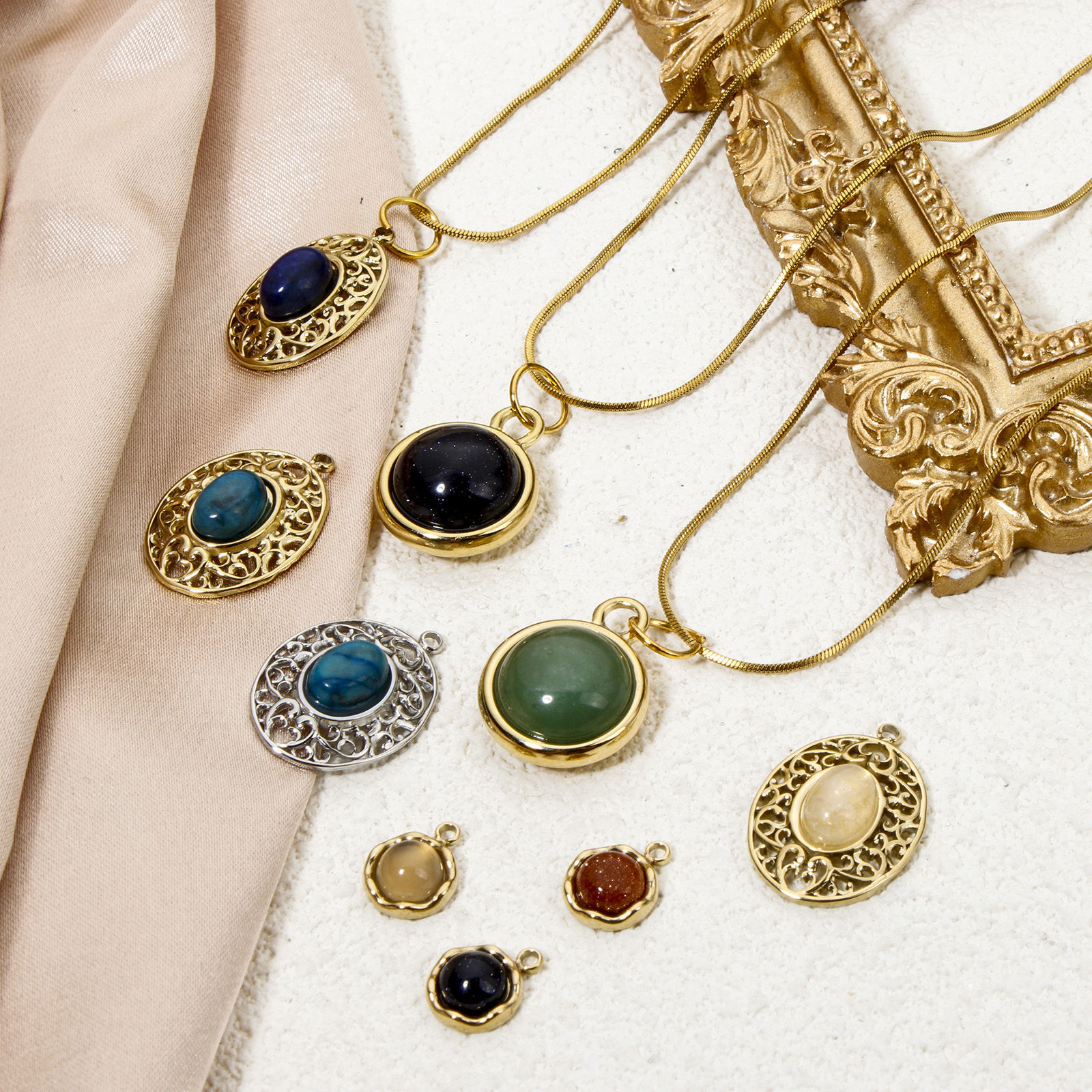 Picture of Eco-friendly Vacuum Plating 304 Stainless Steel & Stone Stylish Charms Gold Plated Multicolor Hemispherical Sparkledust