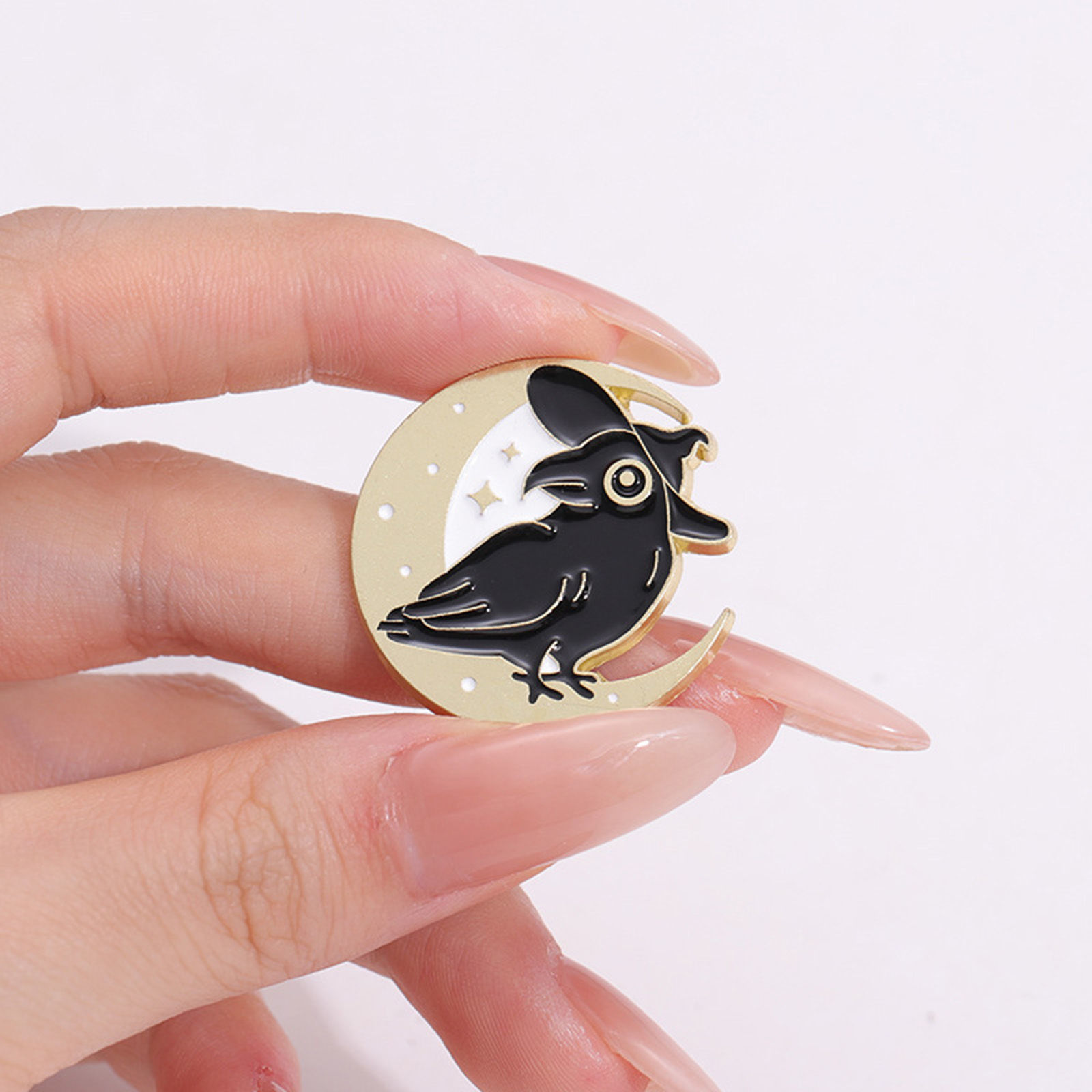 Imagen de 1 Unidad Punk Pin Broches Cuervo Halloween Fantasma Chapado en Oro Negro Esmalte