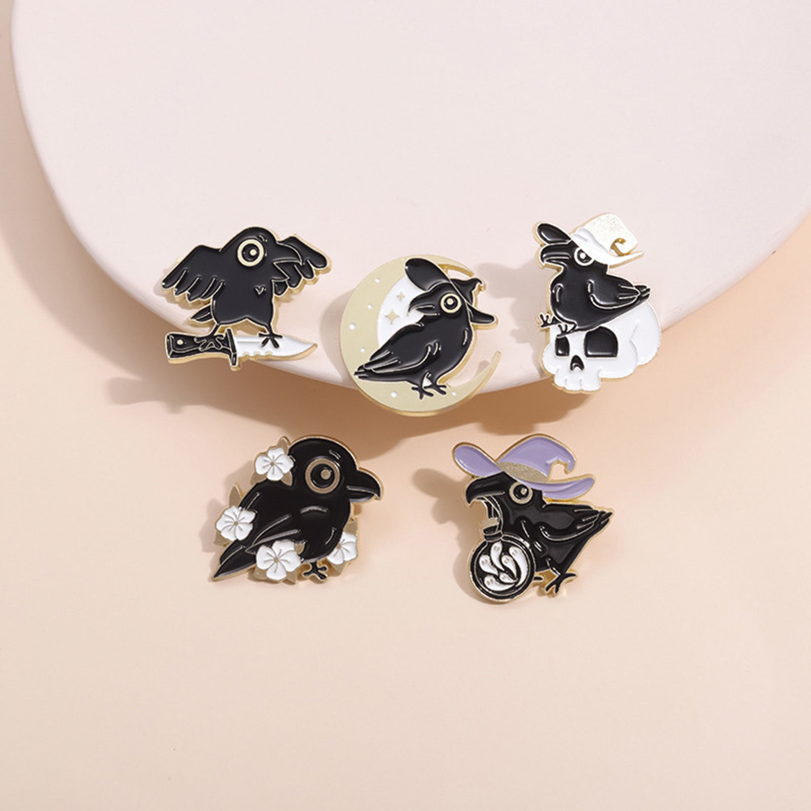 Imagen de 1 Unidad Punk Pin Broches Cuervo Halloween Fantasma Chapado en Oro Negro Esmalte