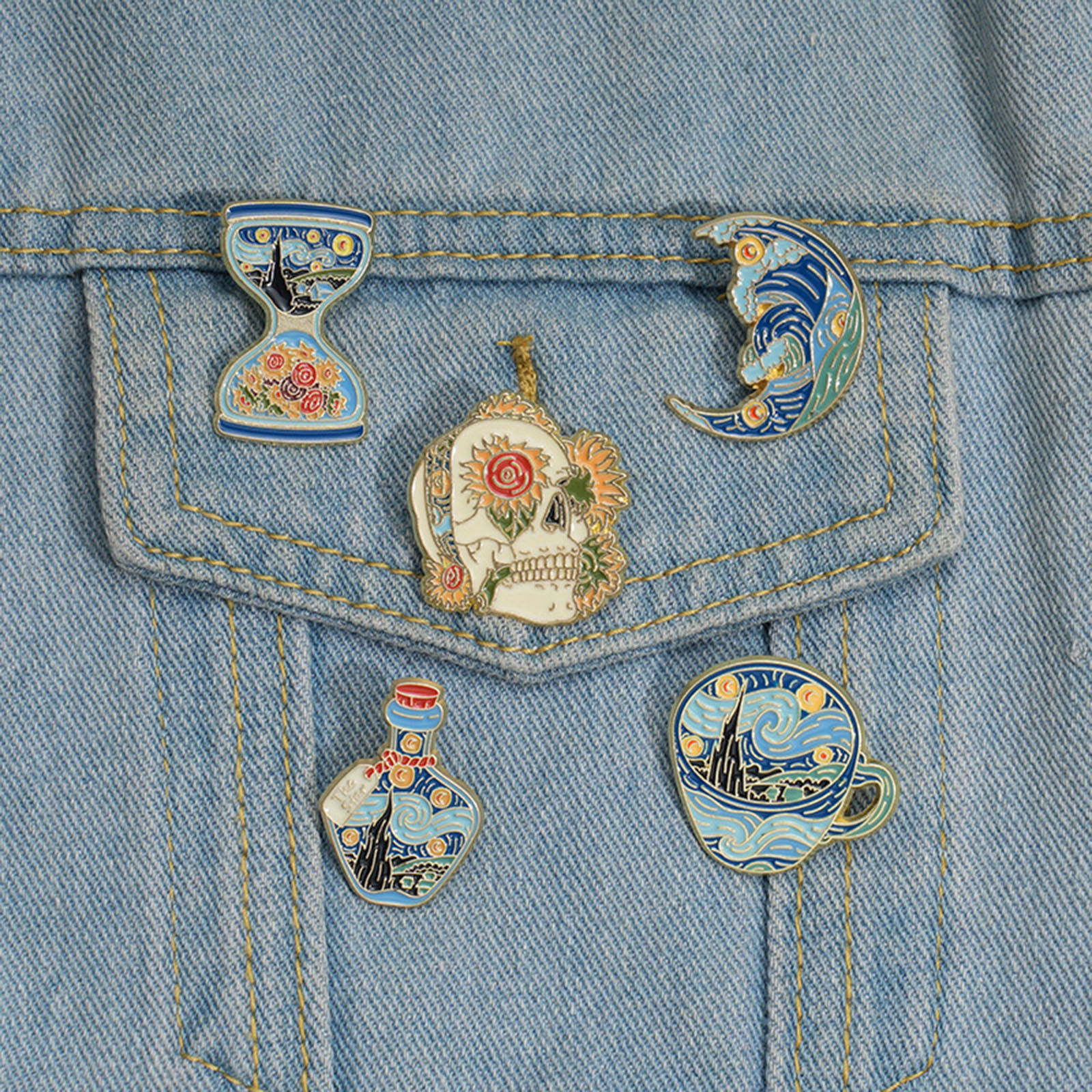 Imagen de 1 Unidad Retro Pin Broches Reloj de Arena Universo Galaxia KC Dorado Esmalte