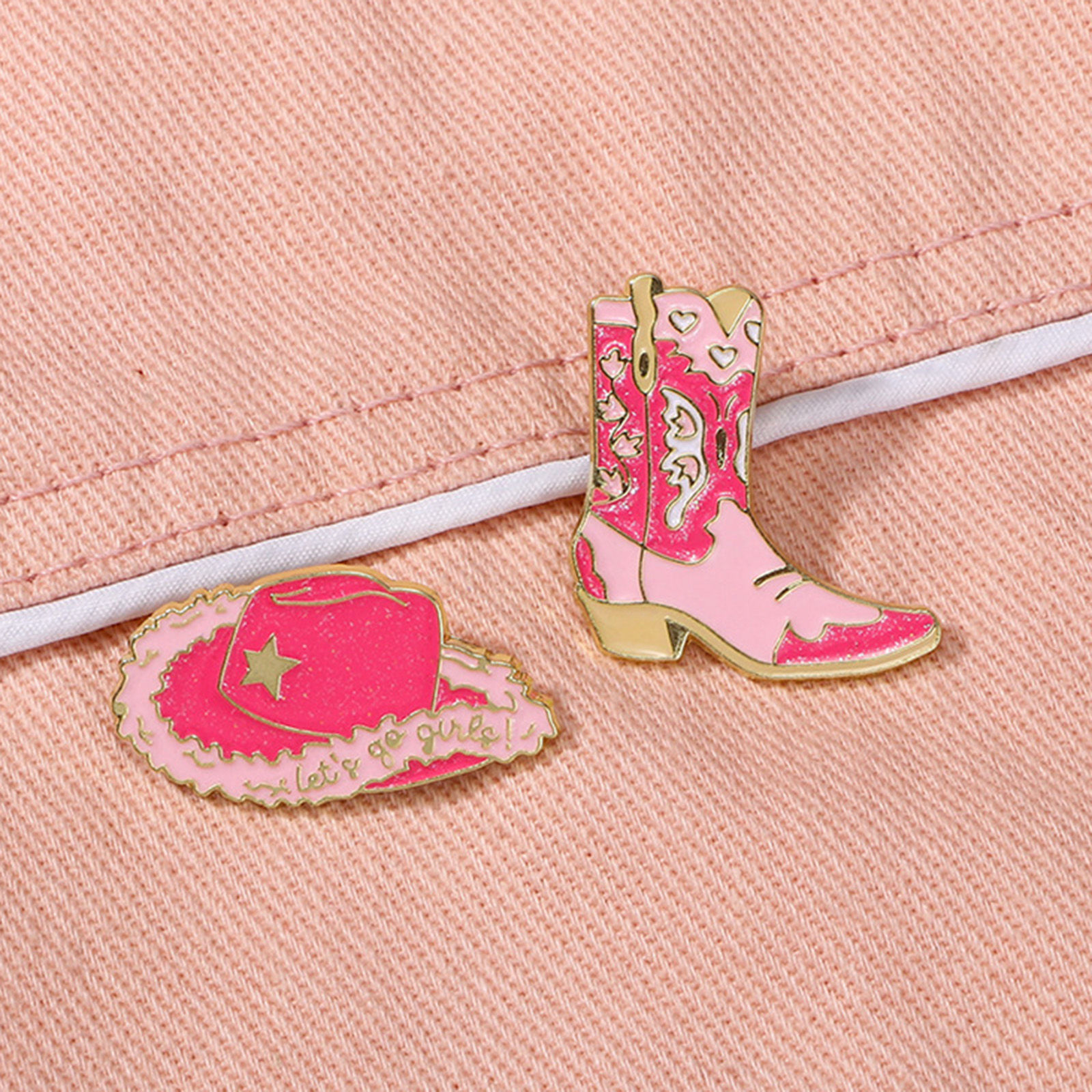 Imagen de 1 Unidad Vaquero del Oeste Pin Broches Bota Corazón Chapado en Oro Rosado Esmalte