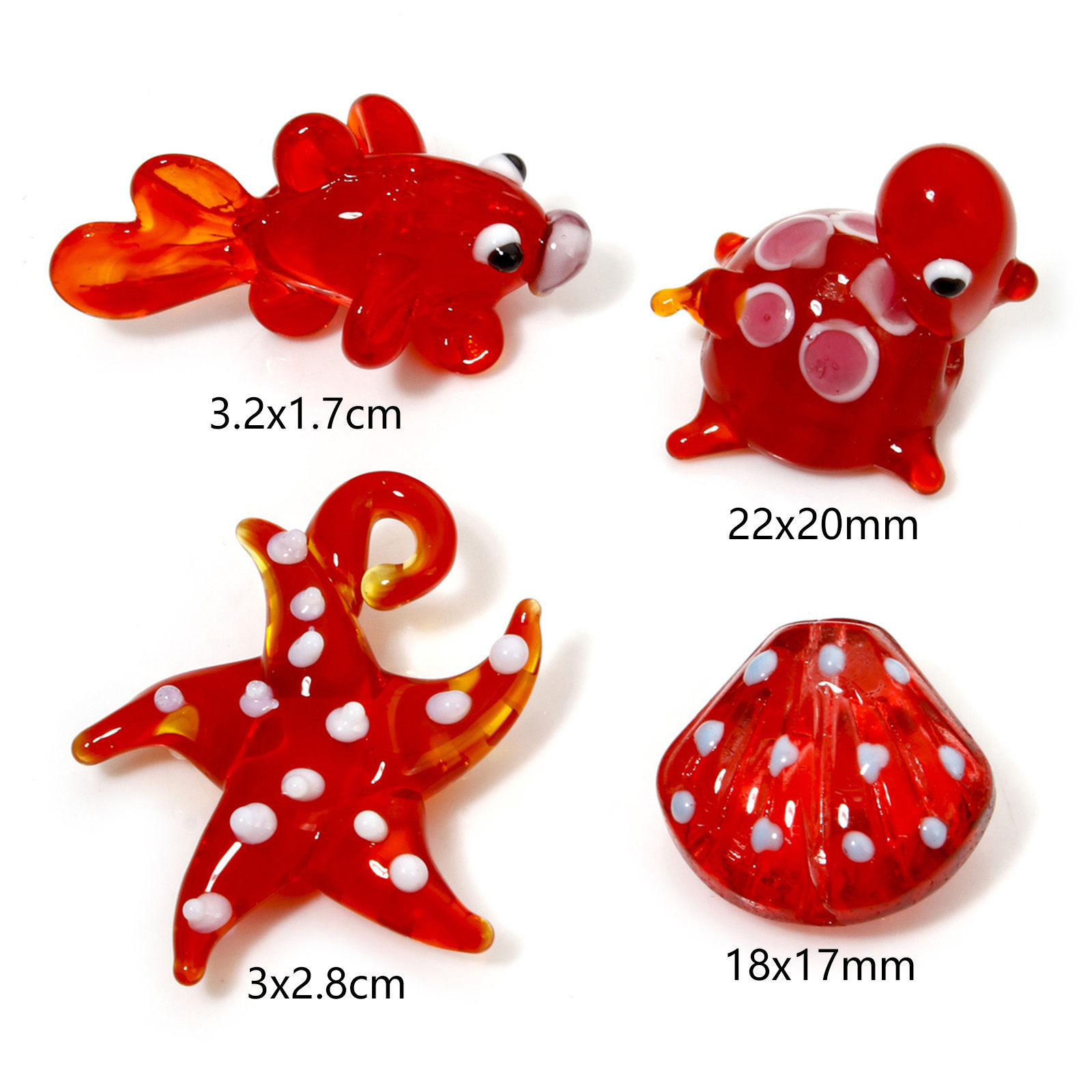 Bild von 1 Stück Muranoglas Ozean Schmuck Perlen zur DIY-Schmuckherstellung Goldfisch Rot Muschelschale 3D