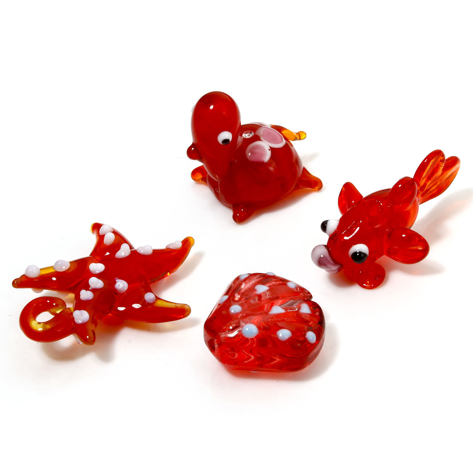 Bild von 1 Stück Muranoglas Ozean Schmuck Perlen zur DIY-Schmuckherstellung Goldfisch Rot Muschelschale 3D