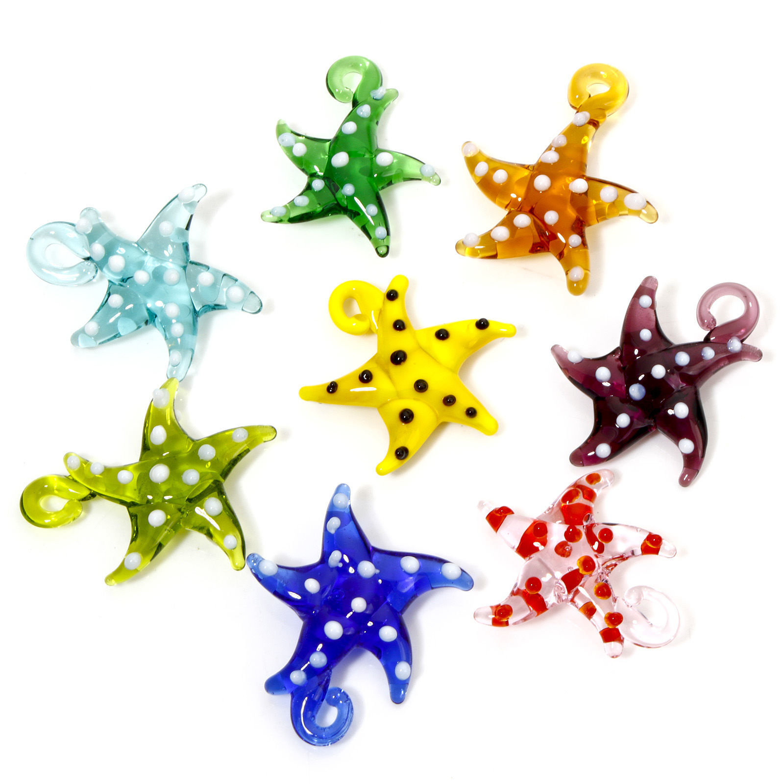 Picture of Lampwork Glass Ocean Jewelry Pendants Multicolor Star Fish Dot 3D 3cm x 2.8cm