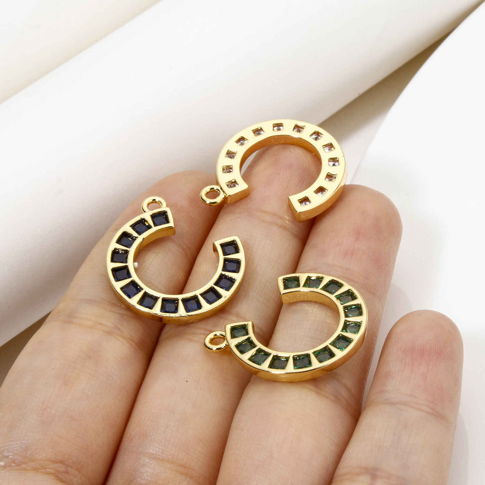 Picture of Eco-friendly Brass West Cowboy Charms 18K Real Gold Plated Luck Horseshoe Micro Pave 20mm x 20mm