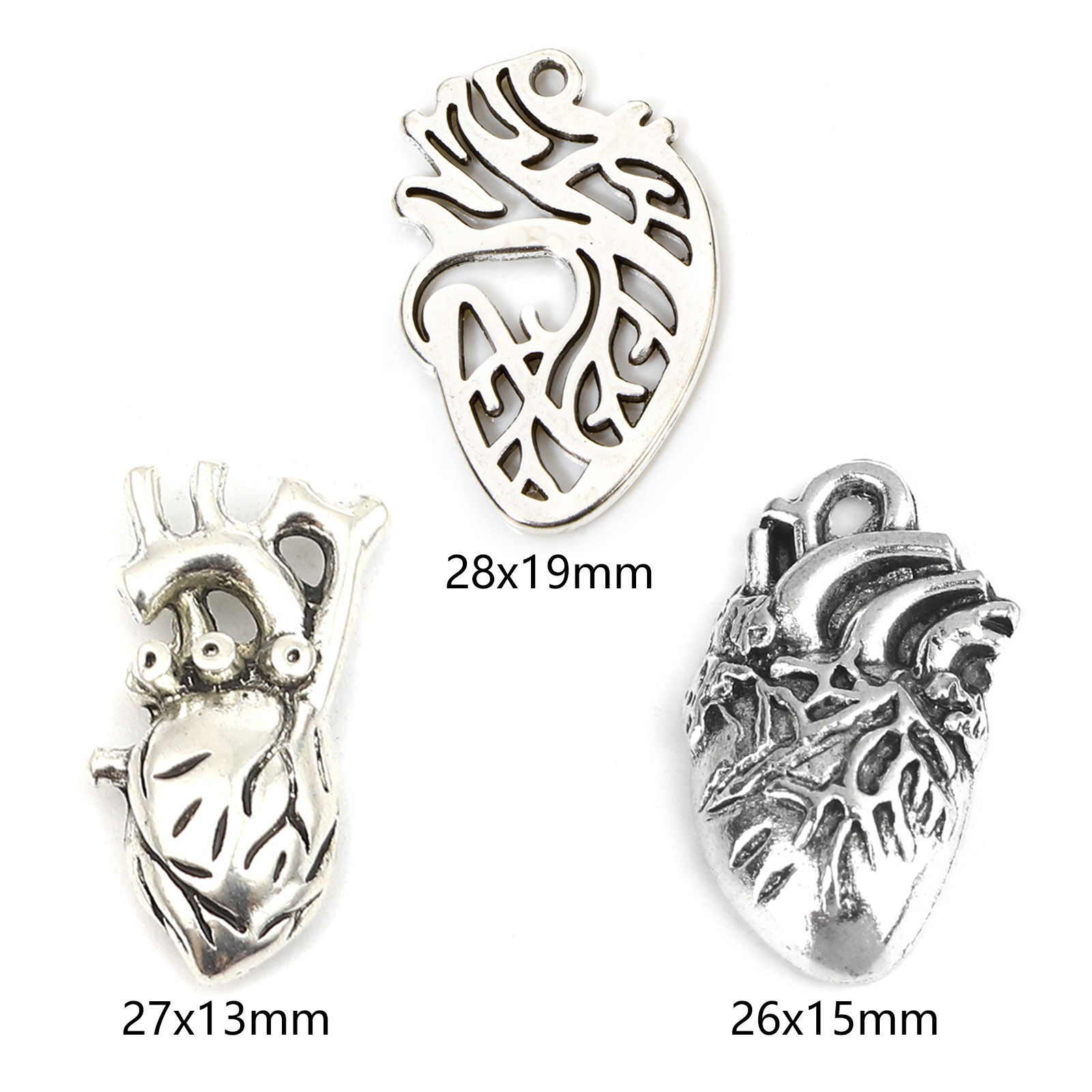 Picture of Zinc Based Alloy Anatomy Jewerly Charms Antique Silver Color Anatomical Human Heart Hollow