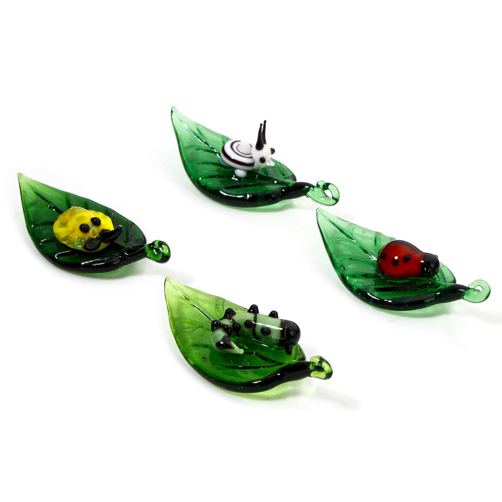 Picture of Lampwork Glass Insect Pendants Green Leaf 3D 5cm x 2.4cm