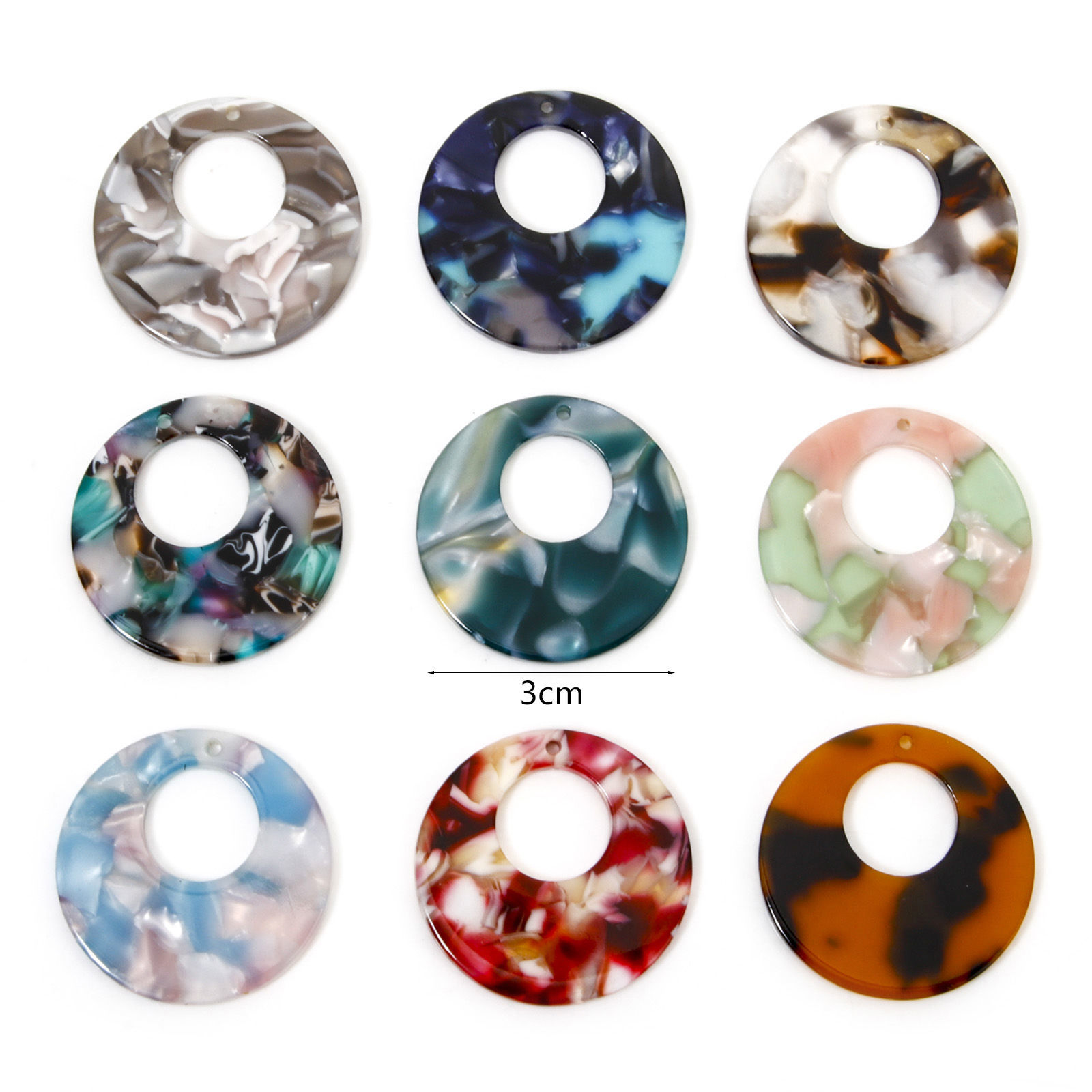 Изображение 5 ШТ Акриловые Серия уксусной кислоты Подвески Круглые Разноцветный ажурная резьба 3см диаметр