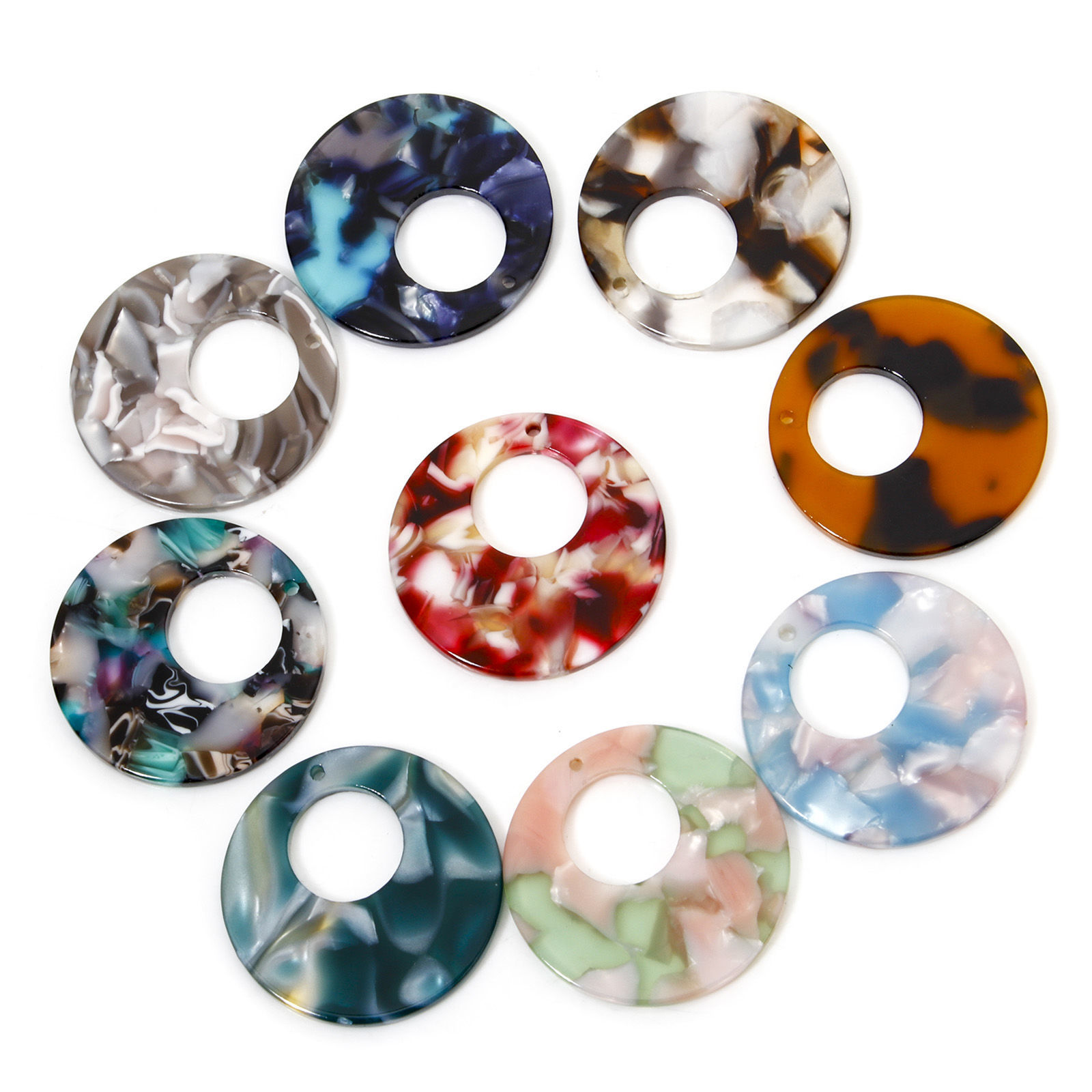 Изображение 5 ШТ Акриловые Серия уксусной кислоты Подвески Круглые Разноцветный ажурная резьба 3см диаметр