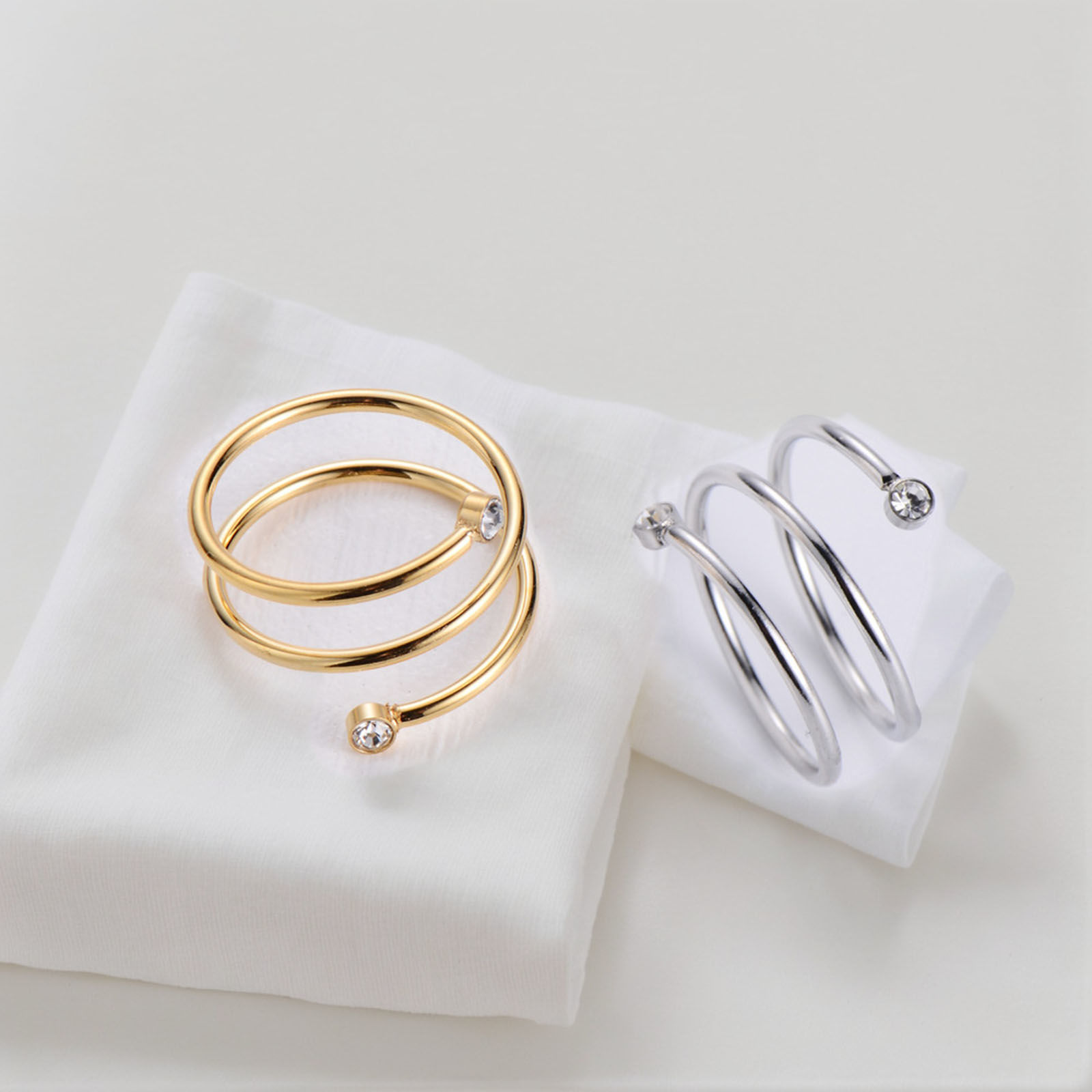 Picture of 304 Stainless Steel Open Wrap Rings Clear Rhinestone