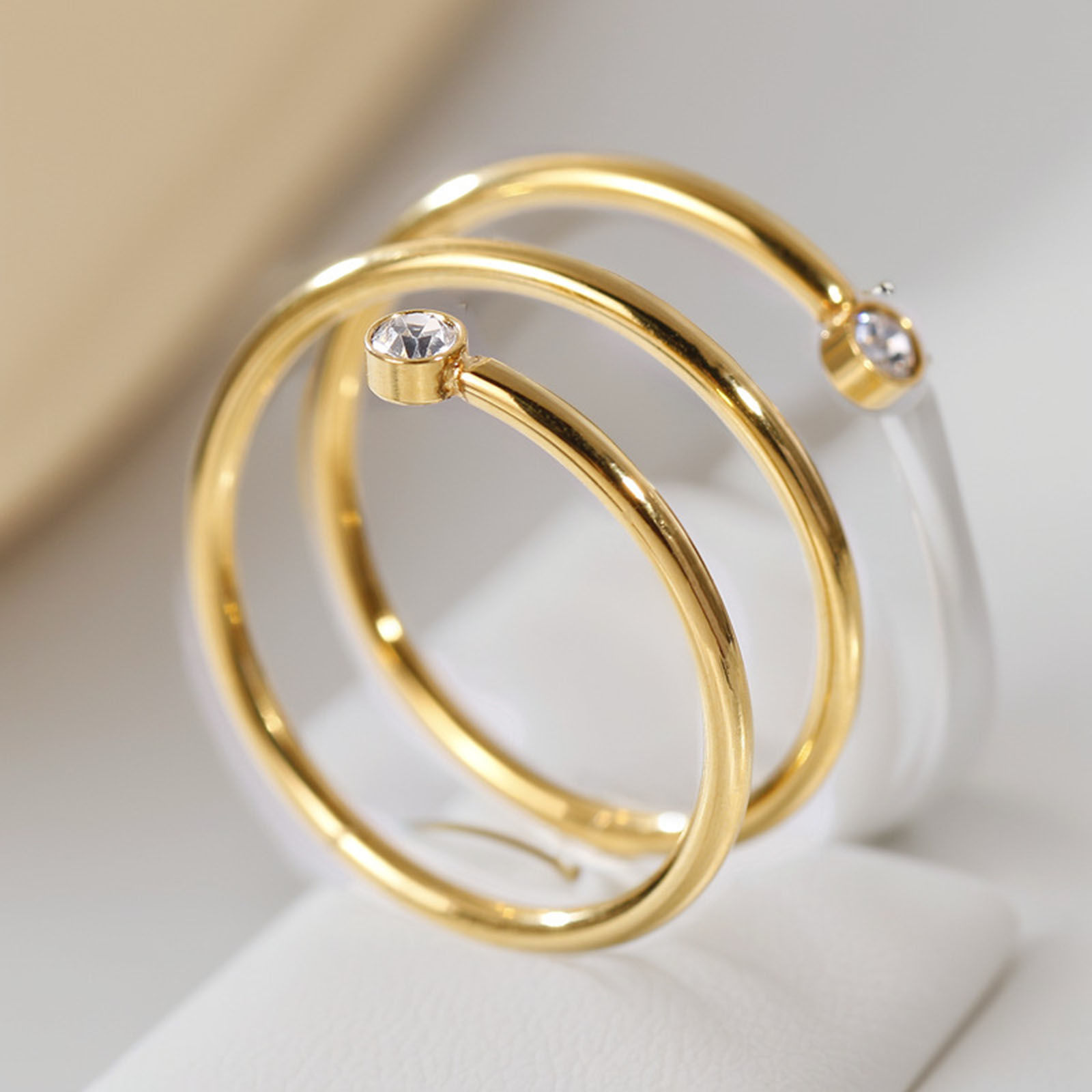 Picture of 304 Stainless Steel Open Wrap Rings Clear Rhinestone