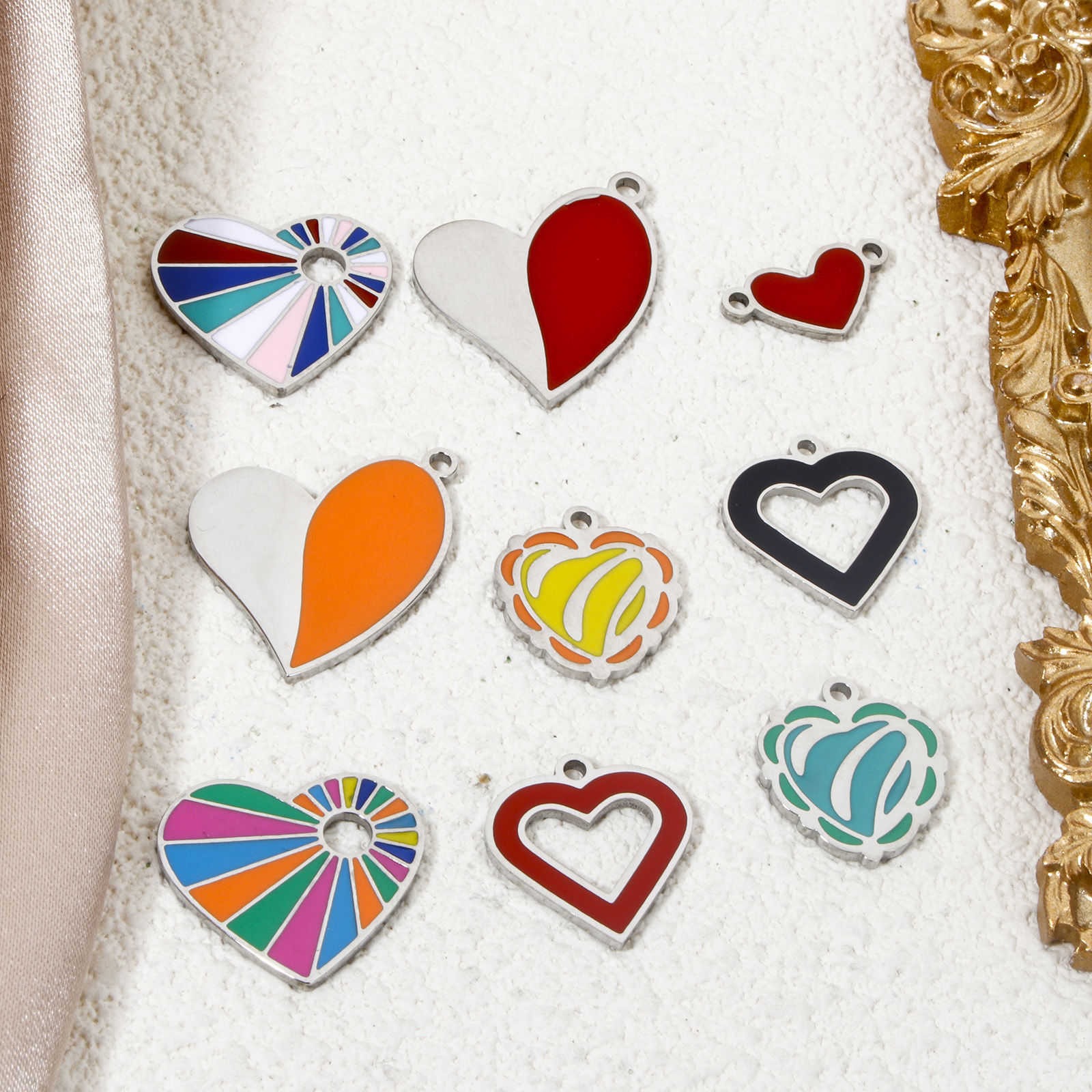Image de 2 Pcs Breloques en 304 Acier Inoxydable Respectueux de la Nature La Saint Valentin Cœur Argent Mat Multicolore Émail