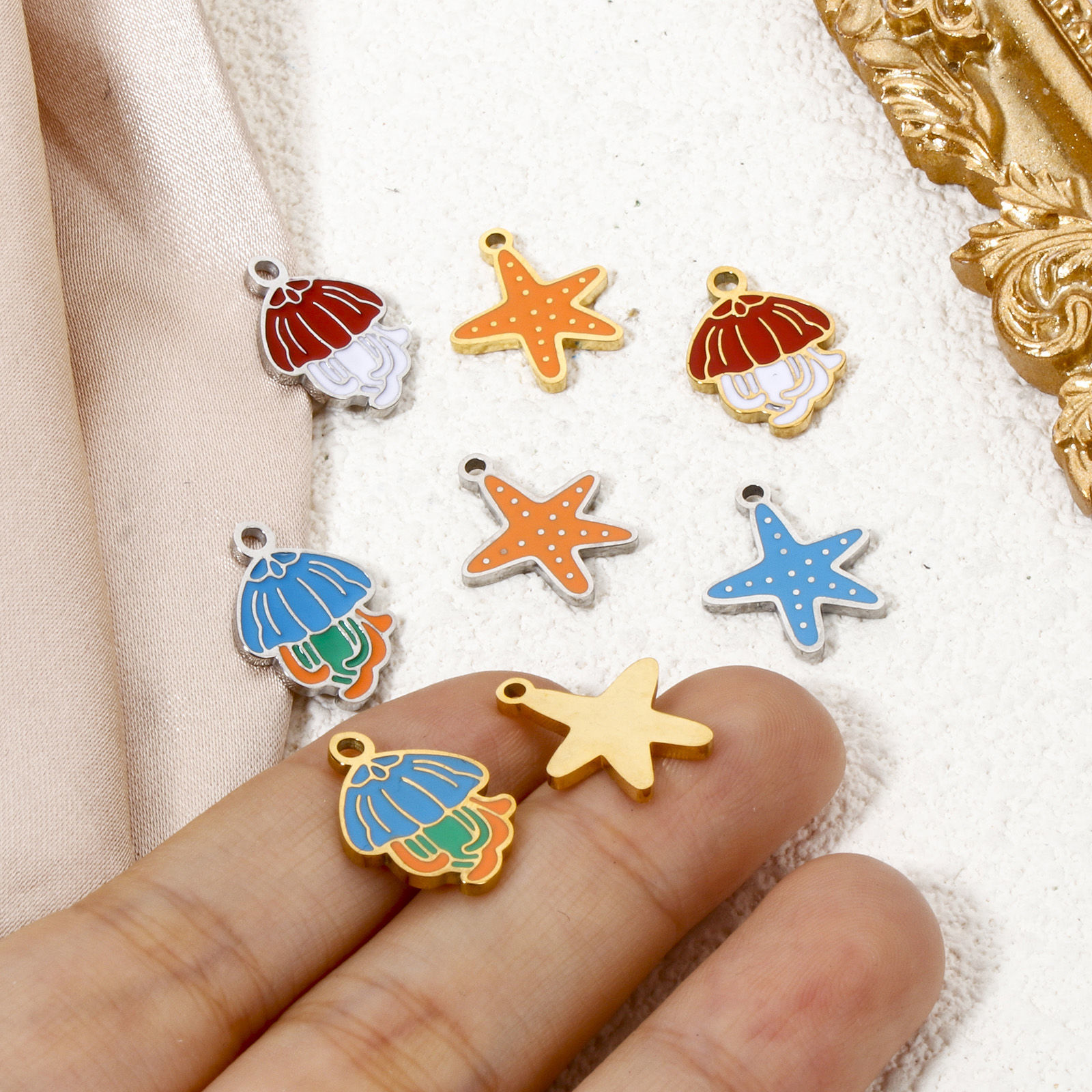 Picture of Eco-friendly 304 Stainless Steel Ocean Jewelry Charms Multicolor Jellyfish Star Fish Enamel