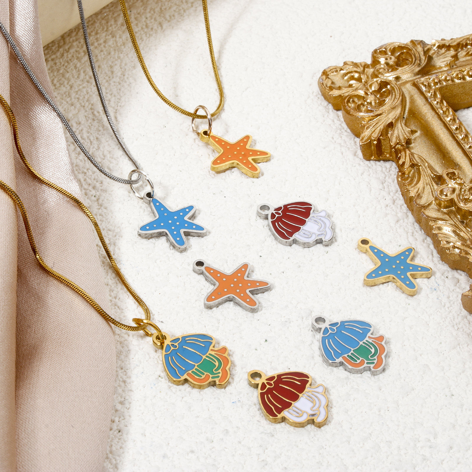 Picture of Eco-friendly 304 Stainless Steel Ocean Jewelry Charms Multicolor Jellyfish Star Fish Enamel