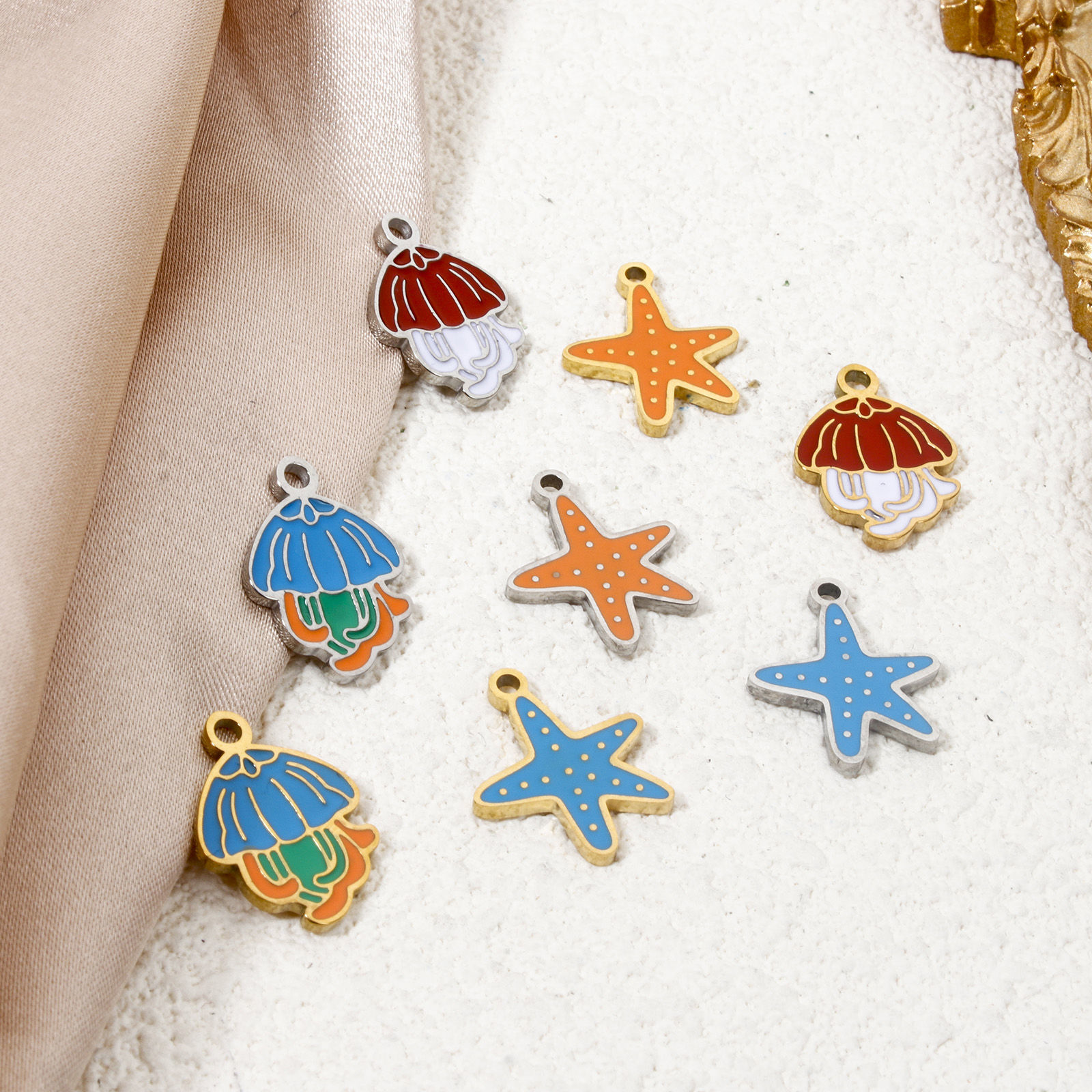 Picture of Eco-friendly 304 Stainless Steel Ocean Jewelry Charms Multicolor Jellyfish Star Fish Enamel