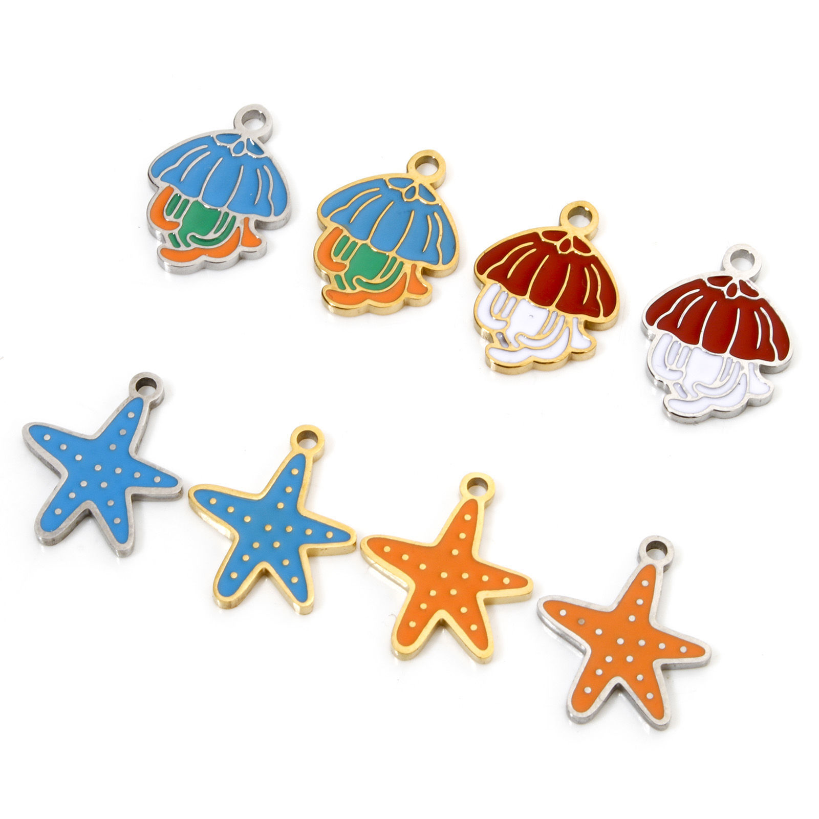 Picture of Eco-friendly 304 Stainless Steel Ocean Jewelry Charms Multicolor Jellyfish Star Fish Enamel